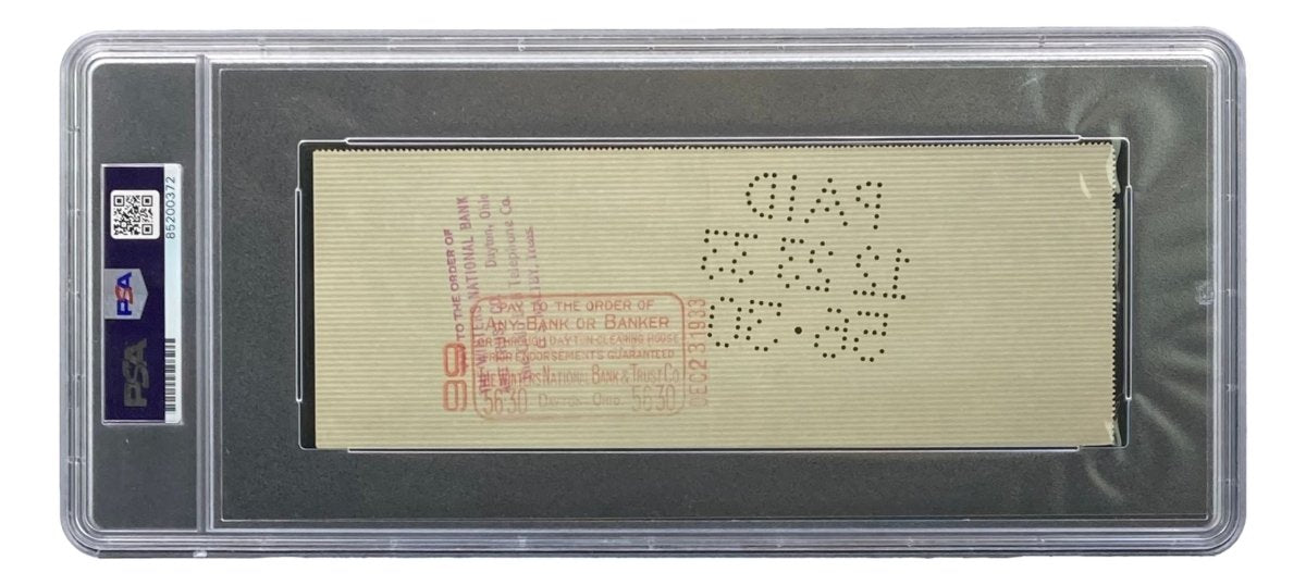 Authentic Orville Wright Signed Bank Check - PSA/DNA Certified 85200372 - Rare Aviation Memorabilia for Collectors & History Enthusiasts | Perfect for Display in Home, Office or Museum Exhibits