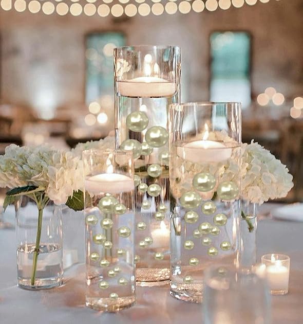 750 Floating Ivory/Off White Pearls - 10 Gallon Capacity for Floating Effect - Includes Measured Floating Gel Prep Bags & Warm White Submersible Fairy Lights - Perfect for Weddings, Centerpieces, Baths, and Home Decor