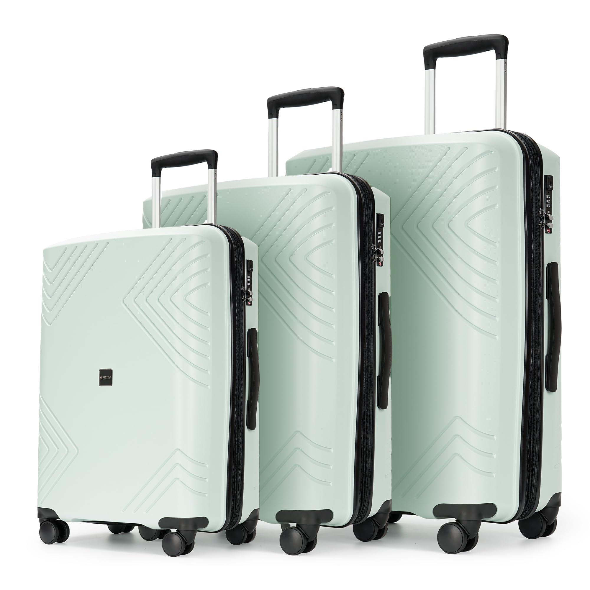 3-Piece Hard Shell Luggage Set with Spinner Wheels & TSA Lock - Mint Green Suitcases for Travel, Vacation & Business Trips