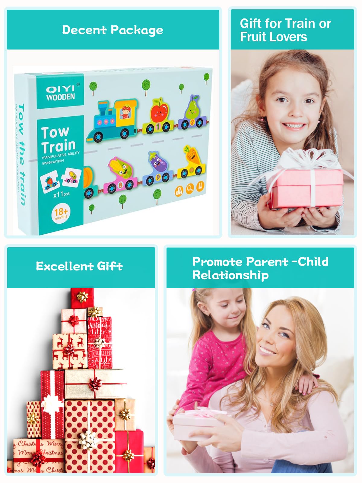 **Montessori Wooden Train Toy Set for Toddlers 2-5 Years - 11 PCS Fruits & Vegetables with Numbers - Educational Birthday Gift for Boys & Girls - Perfect for Learning Counting, Imaginative Play & Preschool Activities**