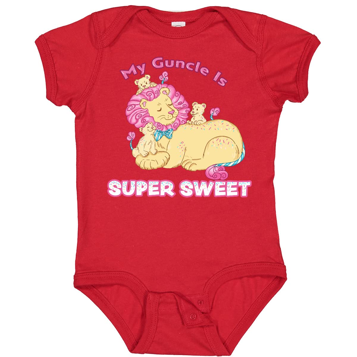 My Guncle is Super Sweet Cotton Candy Lions Pink Baby Bodysuit - Soft & Comfortable Infant Onesie for Family Gatherings, Photo Shoots & Special Occasions