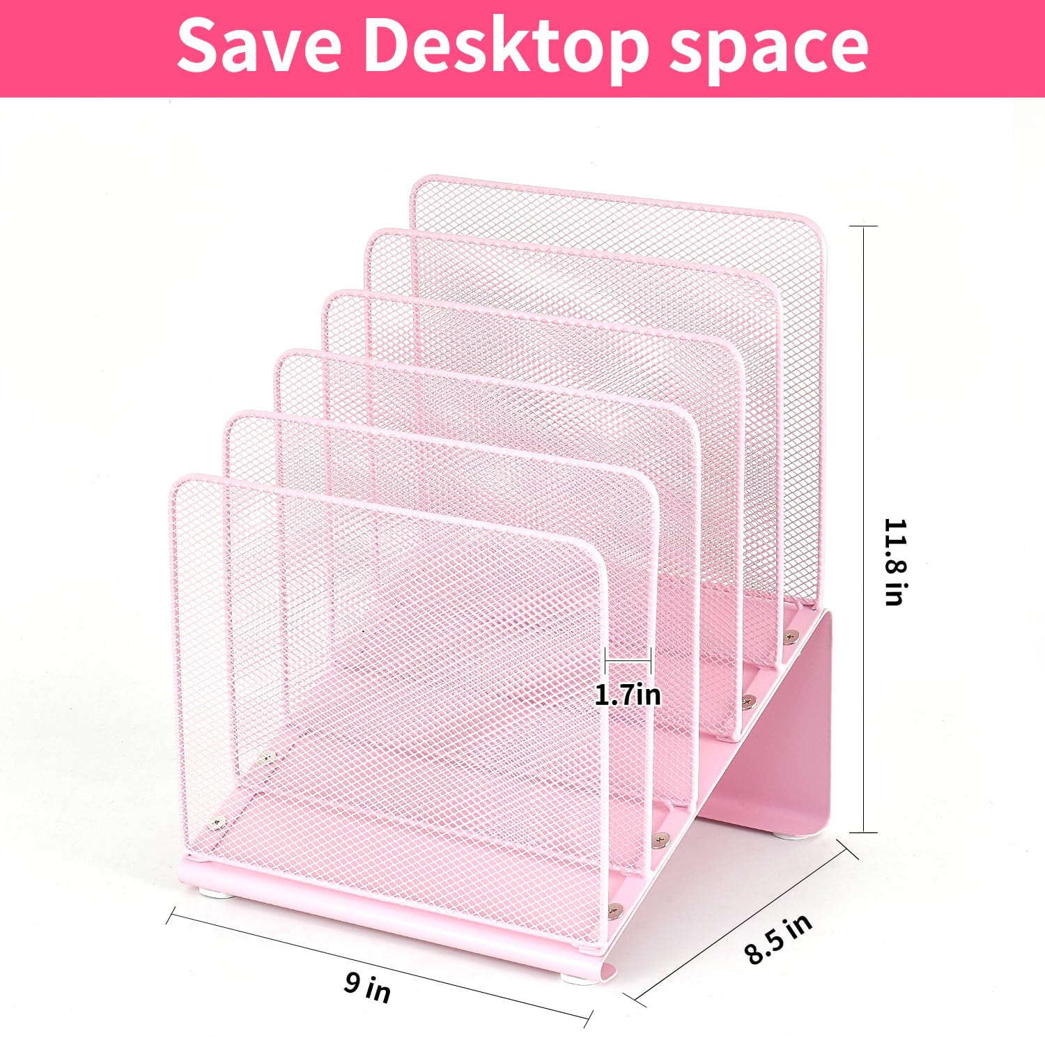 5-Section Vertical File Organizer for Desk - Pink Desk Accessory & Workspace Organizer for Office, Home, School | File Folder Holder, Document Storage, Mail Sorter
