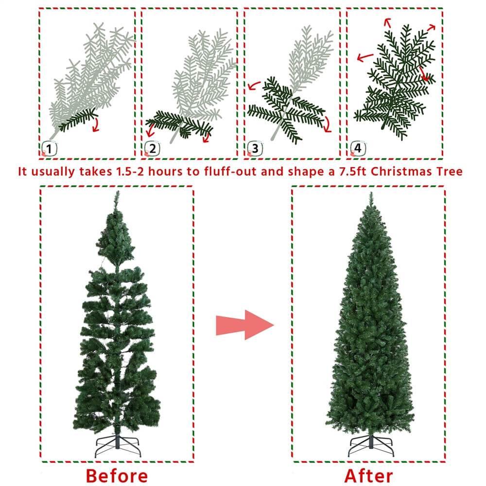 Yaheetech 7.5 Ft Pre-Lit Pencil Artificial Christmas Tree with 250 Warm White LED Lights - Slim Holiday Decor for Small Spaces, Apartments & Office Decorations