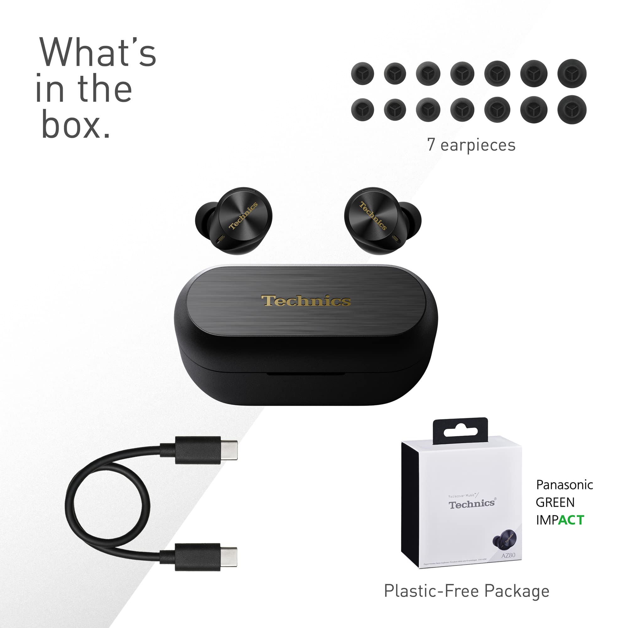 Technics EAH-AZ80E-K Wireless Bluetooth Earbuds with Active Noise Cancelling (ANC), Multipoint Connectivity for 3 Devices, Comfort-Fit In-Ear Design, Wireless Charging Case - Perfect for Commuting, Workouts & Travel (Black)