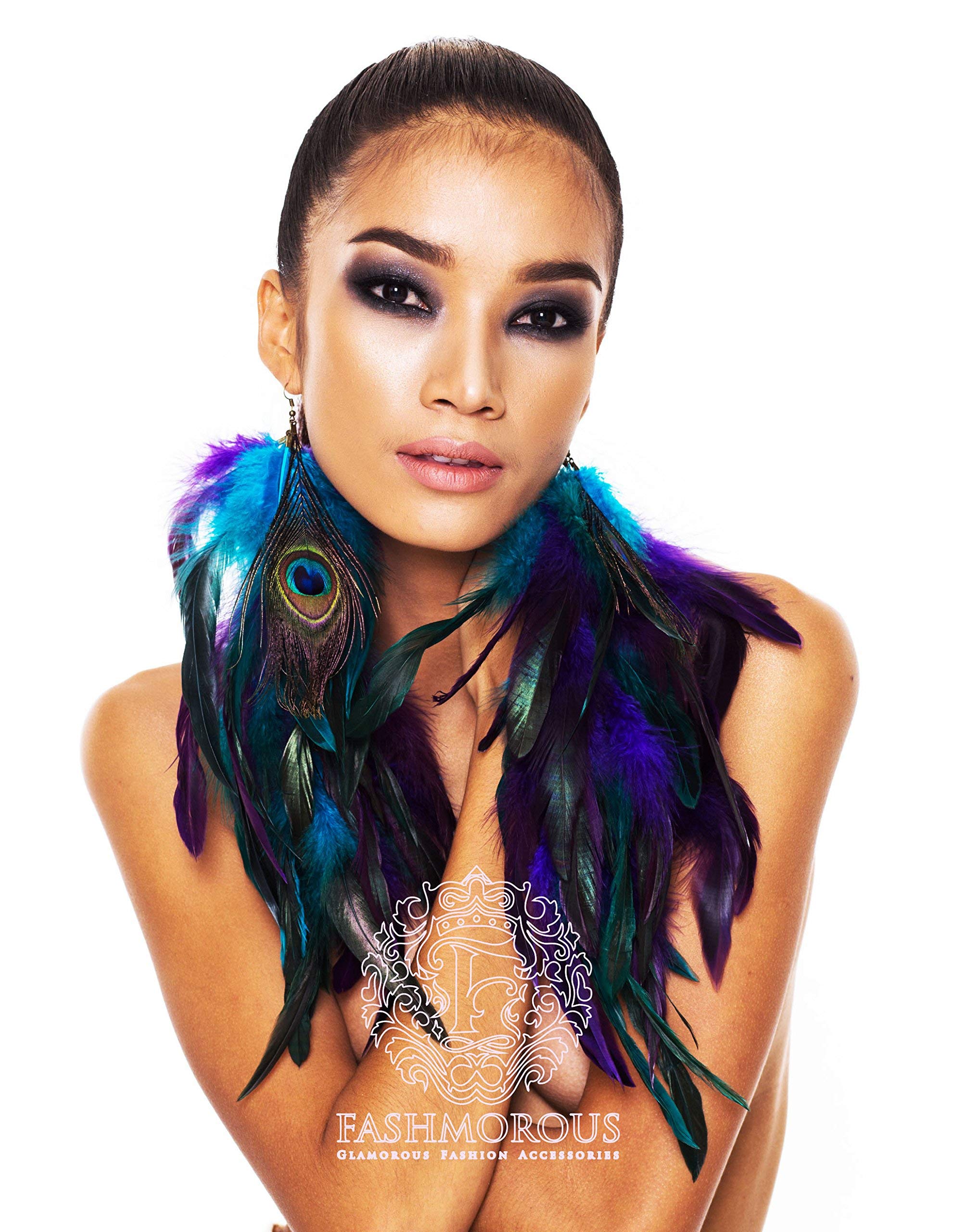 Peacock Feather Earrings for Women - Long Boho Dangle Earrings with Natural Feathers | Perfect for Festivals, Parties, and Boho Fashion Accessories
