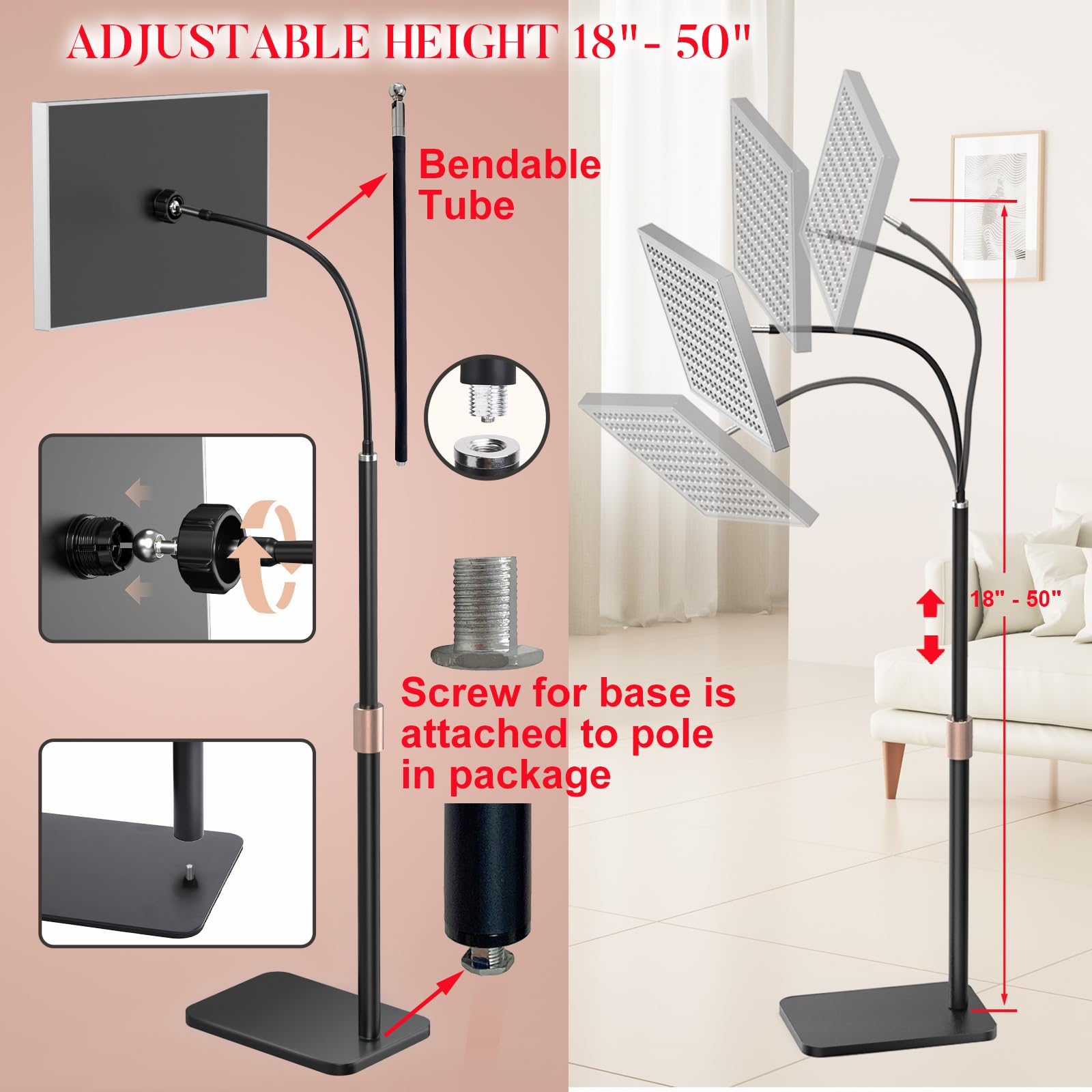 Red Light Therapy Panel Lamp with Stand - 660nm Deep Red & 850nm Near Infrared LED Device for Face and Body | Home Use for Skin Rejuvenation, Pain Relief & Muscle Recovery