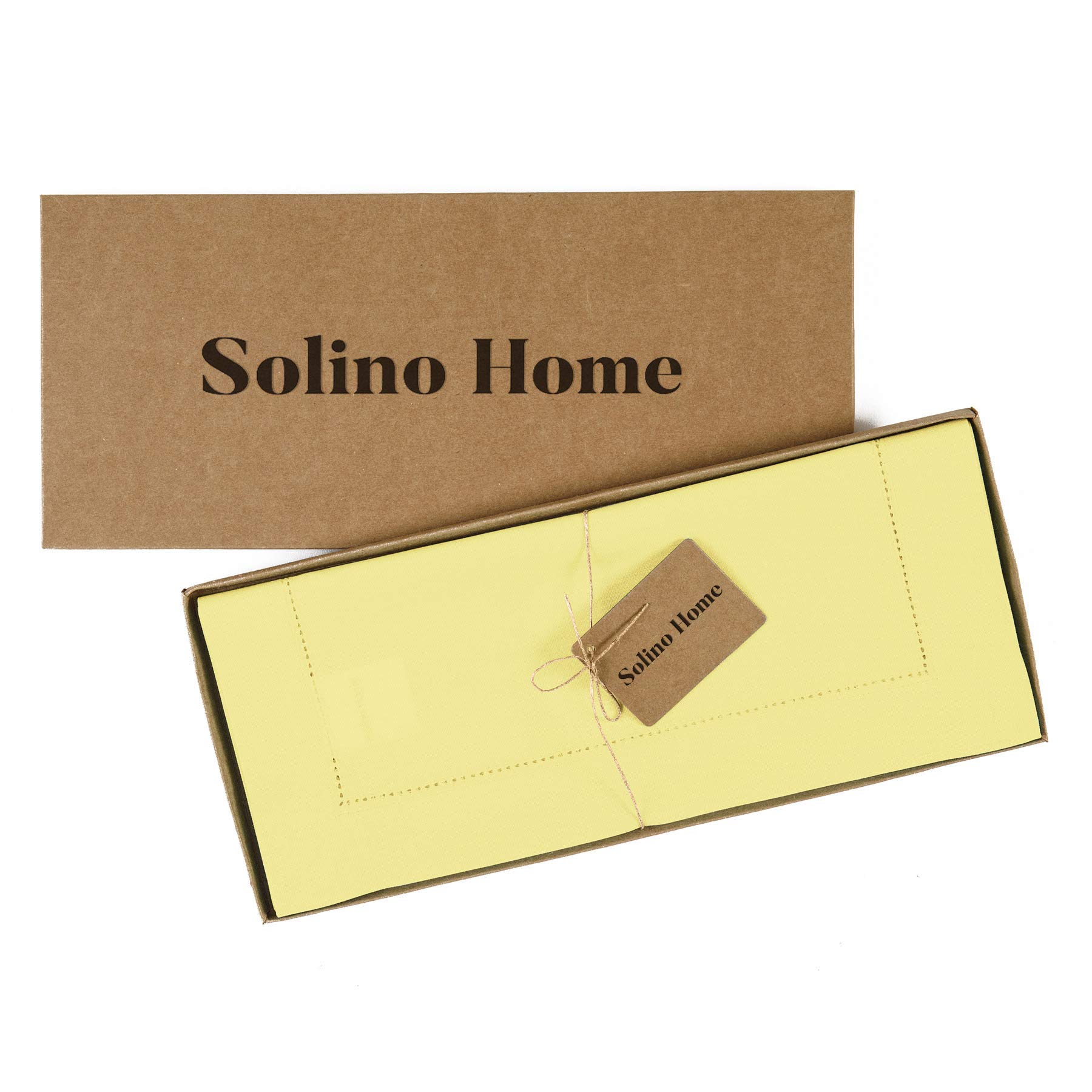 Solino Home Yellow Cotton Linen Hemstitch Table Runner - 14 x 48 Inch Easter Table Decor for Dining, Coffee & Dresser Tables - Perfect for Spring Celebrations & Home Decor