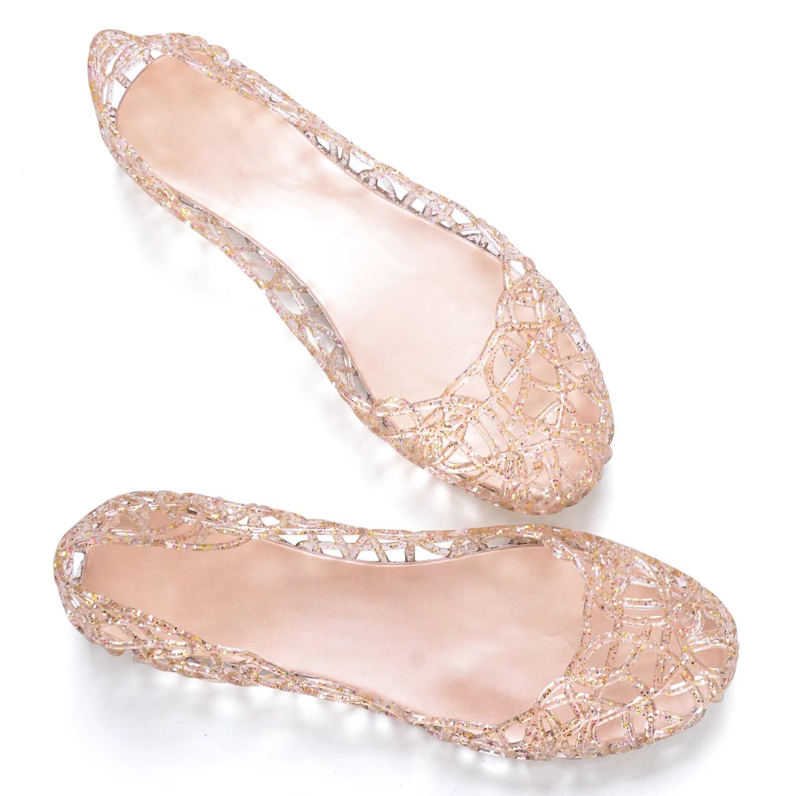 Stunning Women's Jelly Sandals Slip On Crystal Clear Beach Shoes - Soft Hollow Ballet Flats for Summer, Pool Party & Vacation Wear
