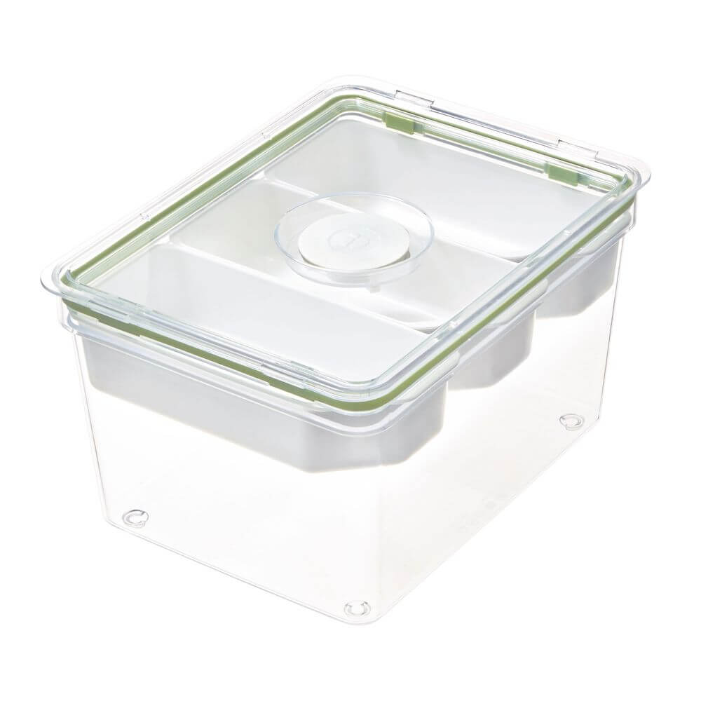 iDesign Large Tall Fridge Storage Container with Removable Insert Trays - Perfect for Organizing Leftovers, Meal Prep, and Beverages in Your Refrigerator