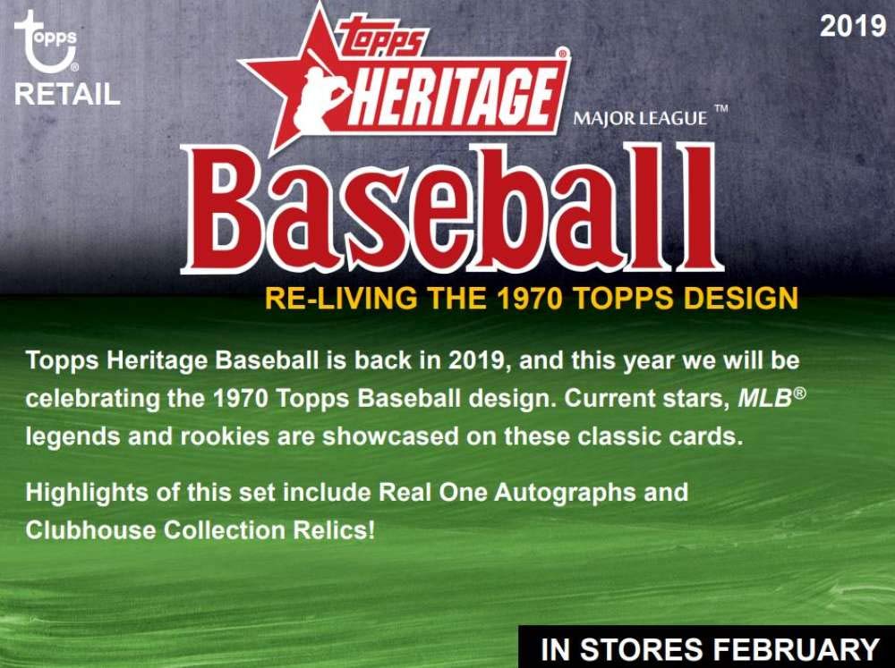 2019 Topps Heritage Baseball Retail Box - 24 Packs, 9 Cards per Pack | Collectible Baseball Cards for Fans & Trading Card Enthusiasts