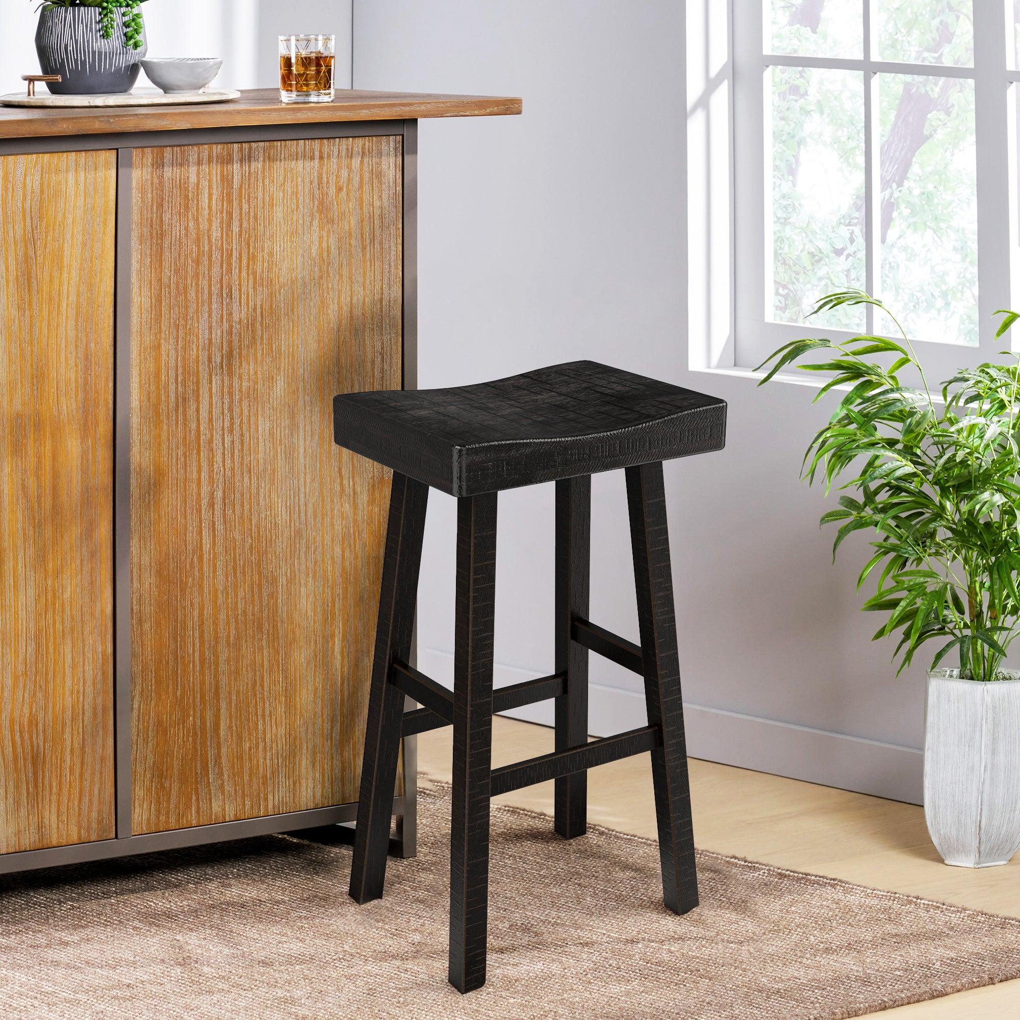 Set of 2 Farmhouse Solid Wood Bar Stools - Backless Saddle Seat Counter Height Chairs for Kitchen Island, Breakfast Nook & Home Office - Perfect for Rustic Decor, Dining & Small Space Living
