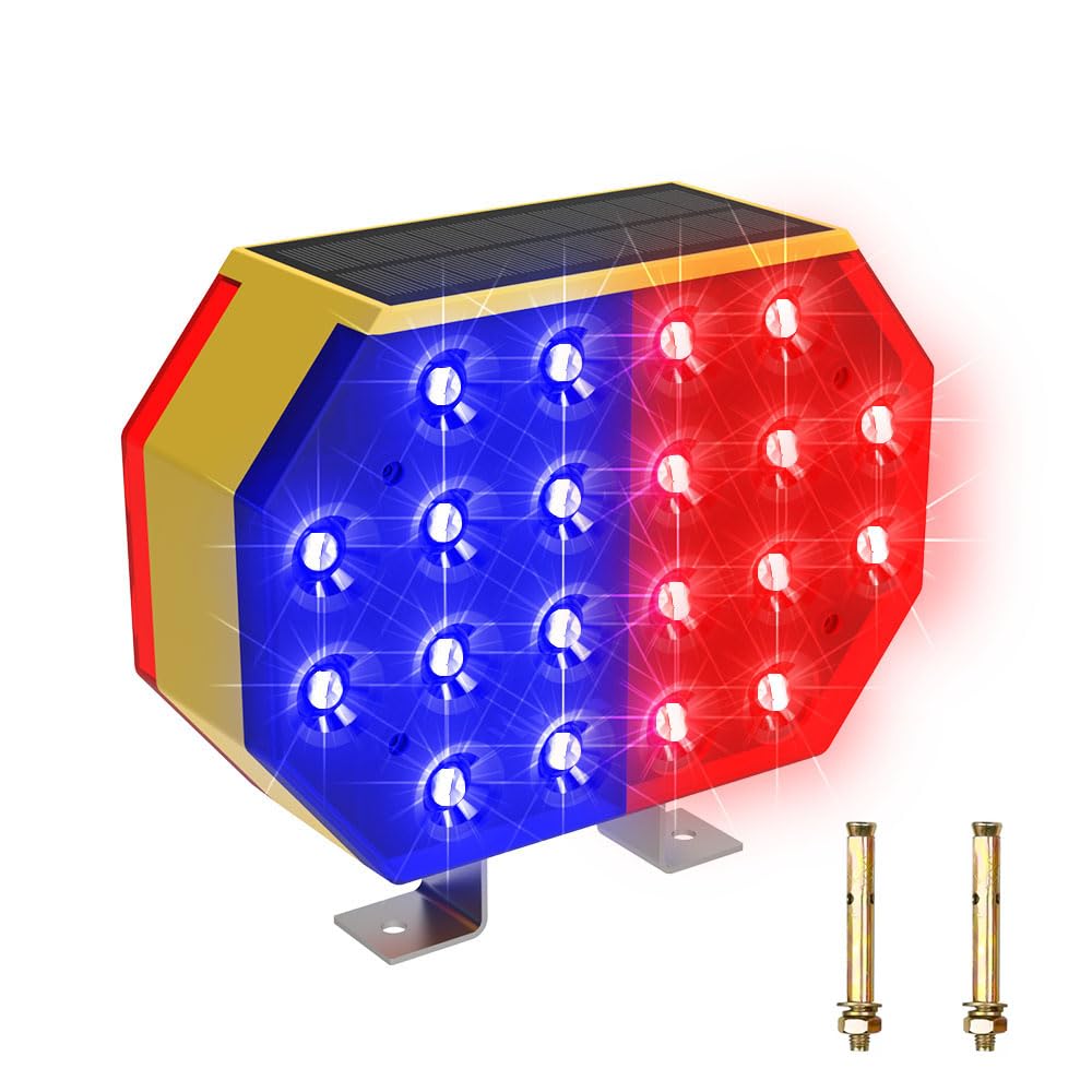40LED Solar Strobe Warning Light - Red & Blue Flashing Safety Signal Barricade Lamp | Waterproof Traffic Light for Road Construction, Law Enforcement Vehicles & Emergency Scenes | Perfect for Night Work Zones, Accident Sites & Vehicle Breakdowns