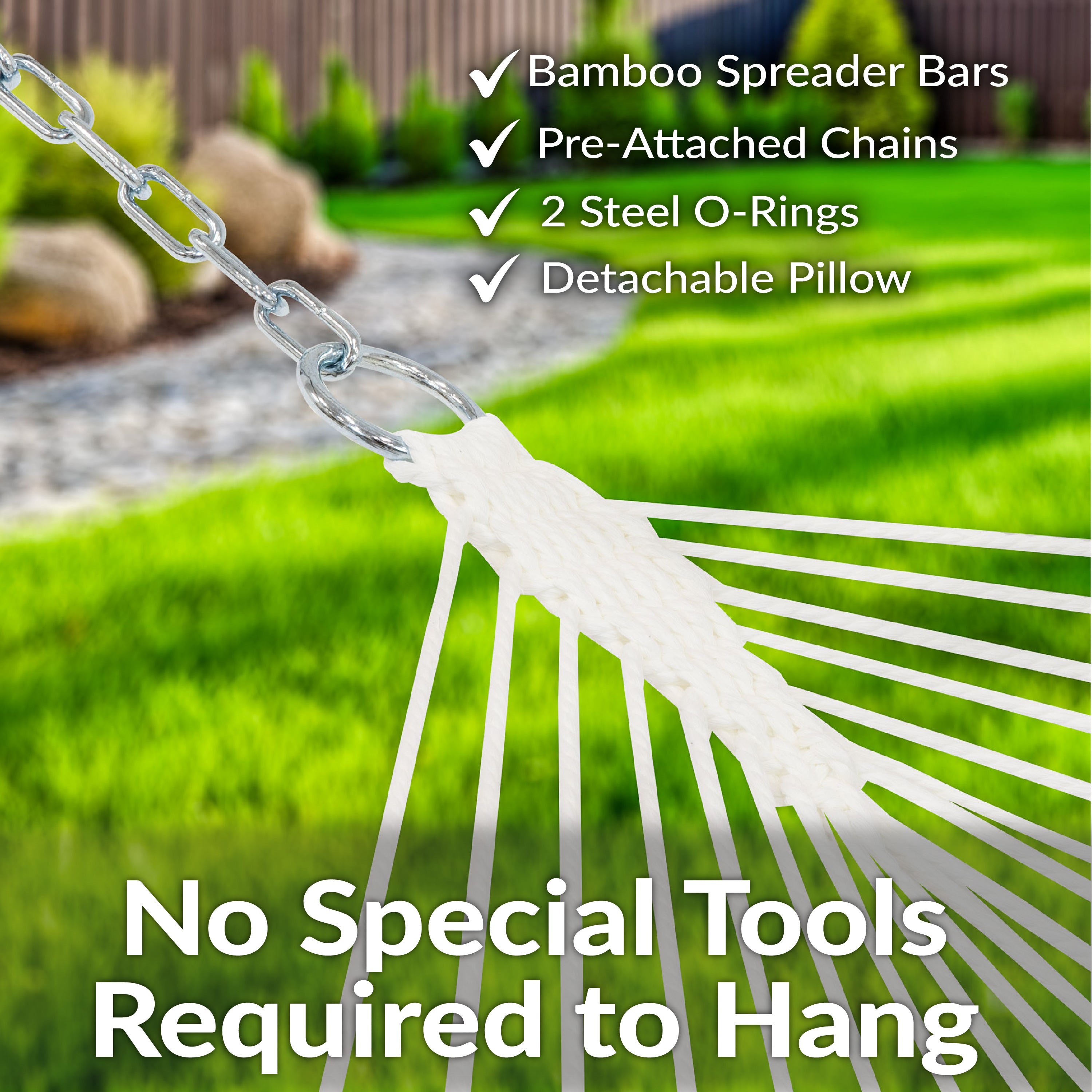 Premium Sunnydaze Quilted Outdoor Hammock with Curved Bamboo Spreader Bar & Comfort Pillow - Perfect for Backyard, Patio, Camping & Relaxation