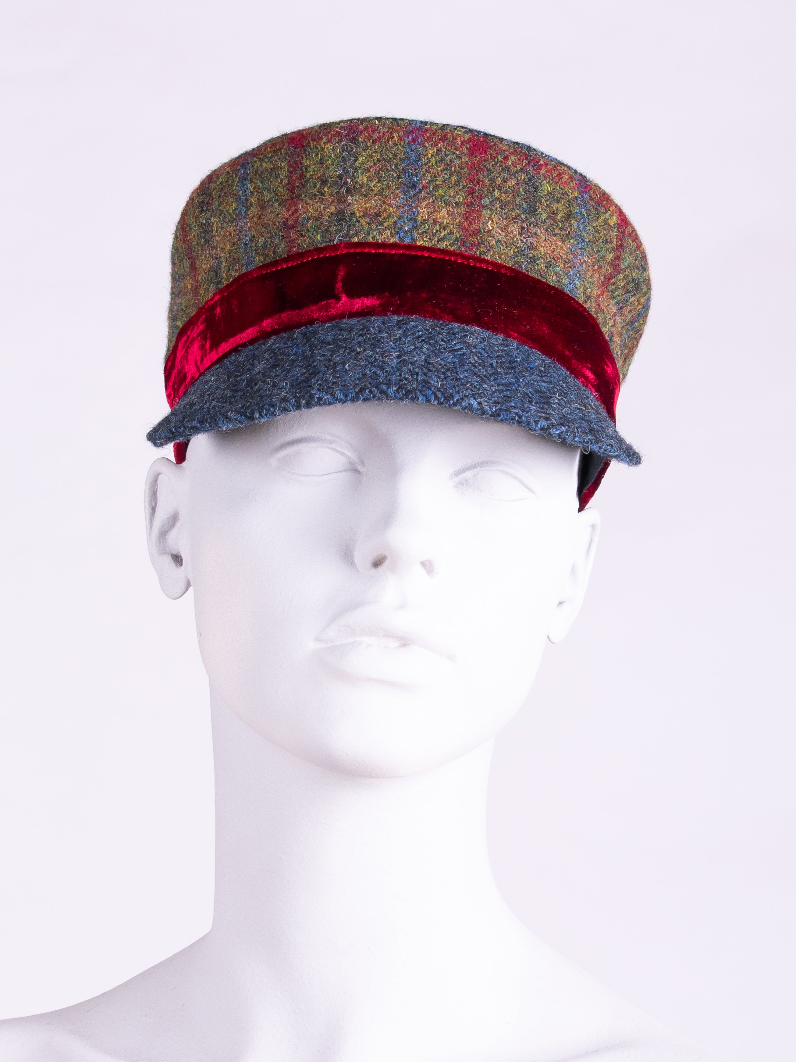 Town and Country Cap in Green, Navy Blue & Velvet - Stylish Unisex Baseball Hat for Outdoor Activities, Sports, and Casual Wear