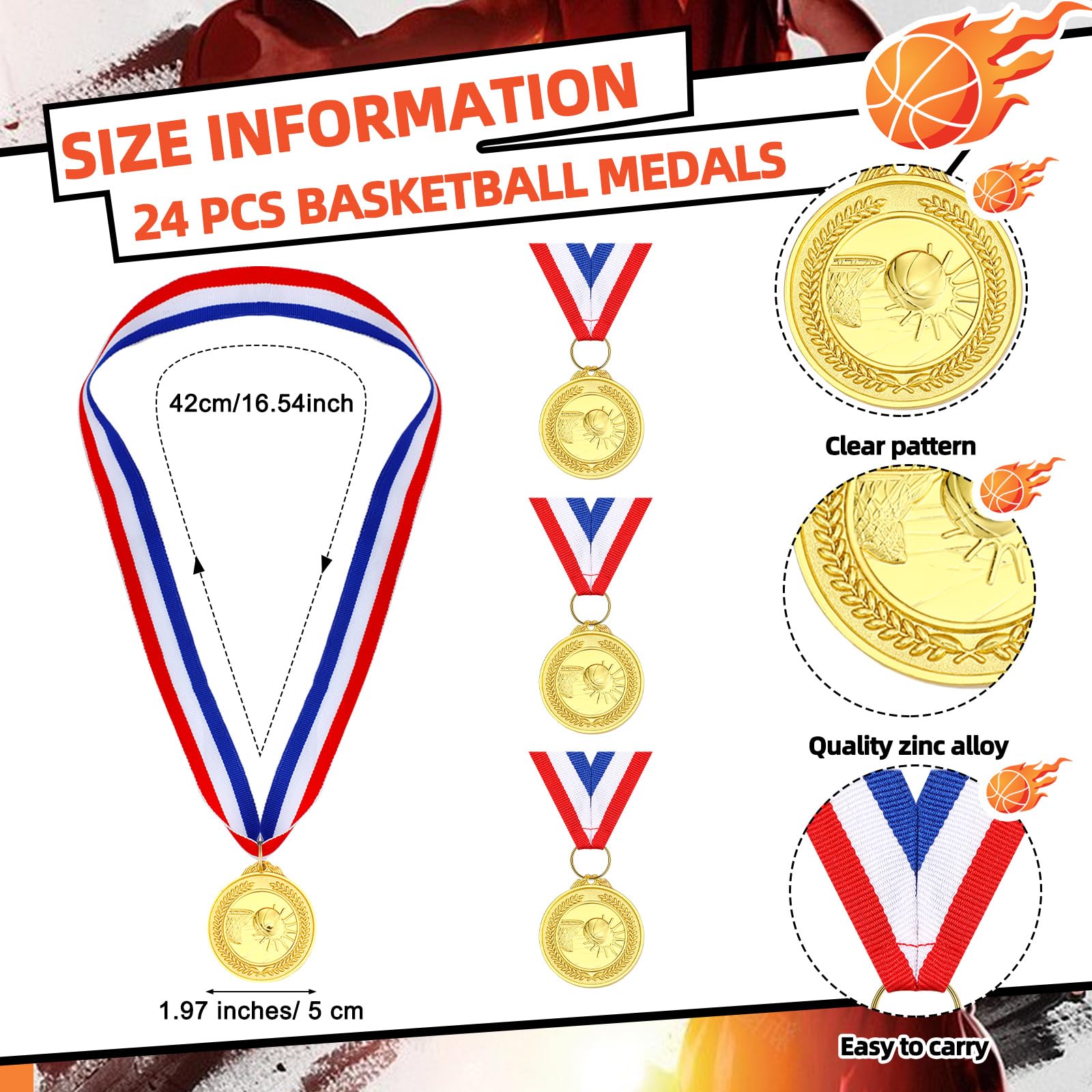 48 Pcs Basketball Medals & 24 Pcs Silicone Wristbands Set - Sports Awards for Kids & Adults - Perfect for Basketball Tournaments, Team Gifts, and Party Favors - Includes Neck Ribbons & Rubber Bracelets