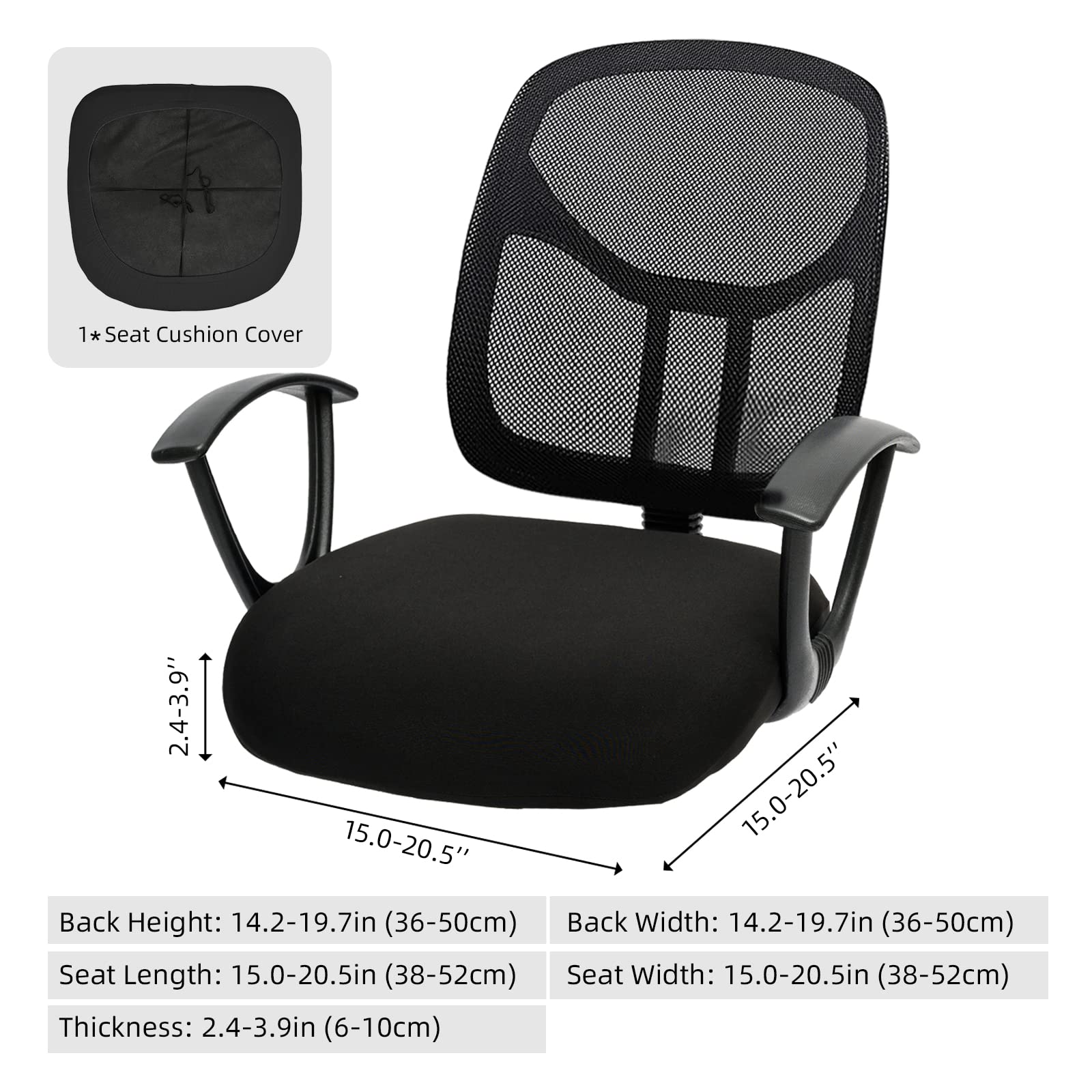 DIVA EN CAMINO Water-Resistant Stretchable Office Chair Cushion Cover - Universal Spandex Computer Chair Slipcover - Removable Washable Seat Protector for Pets (Dogs & Cats) - Perfect for Home Office, Gaming & Workspace Comfort (Black)