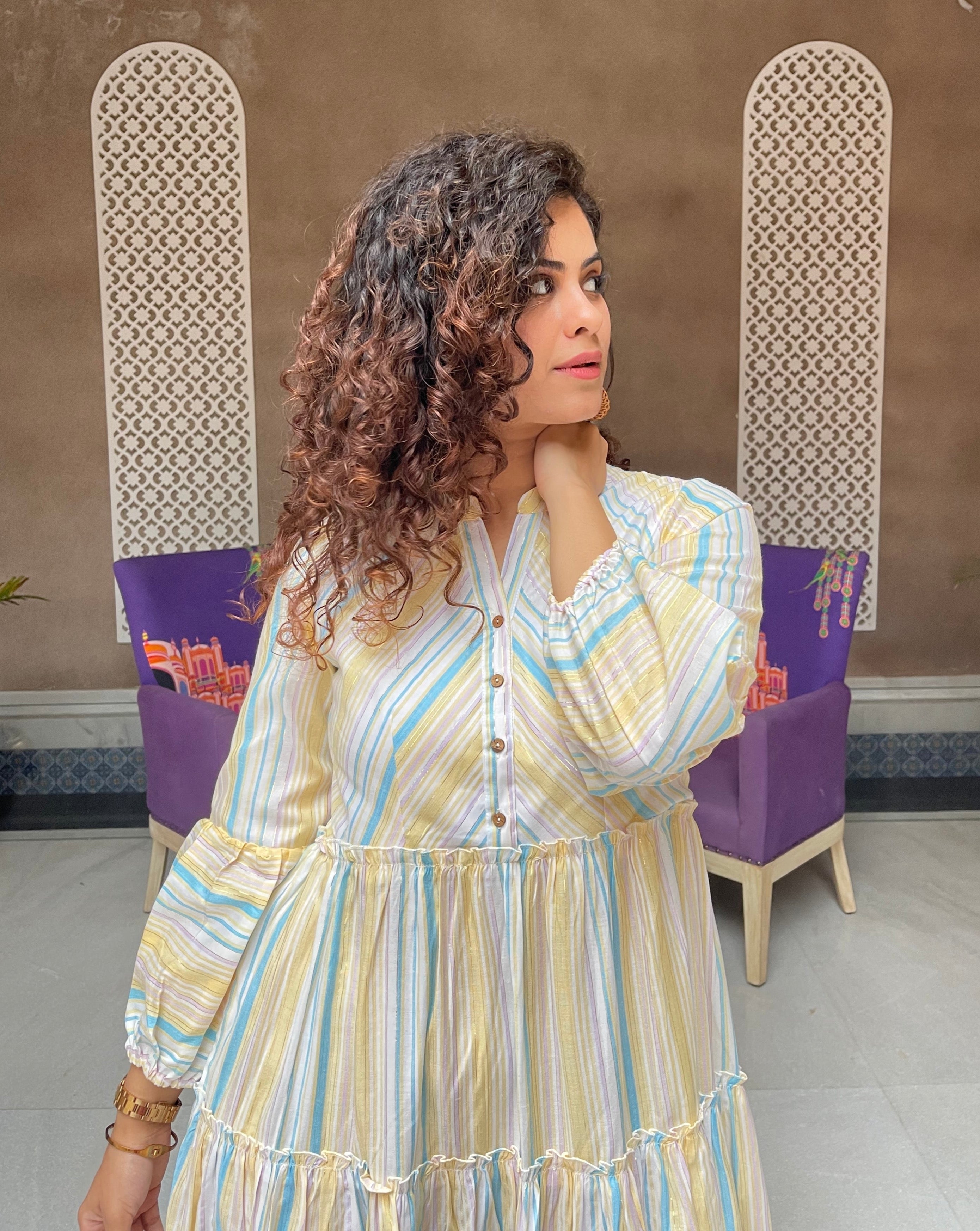 Pastel Blue Stripes Cotton Maxi Dress for Women - Soft Flowy Summer Beach Dress with Pockets | Perfect for Vacation, Boho Outfits & Casual Wear