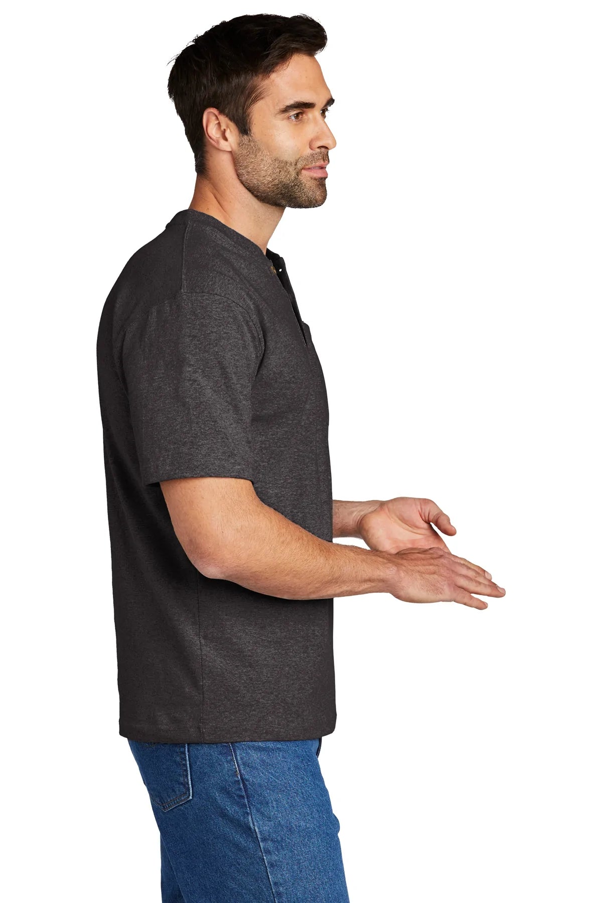 Carhartt Henley Short Sleeve Custom T-Shirts for Men - Carbon Heather Workwear Shirt for Casual & Outdoor Activities