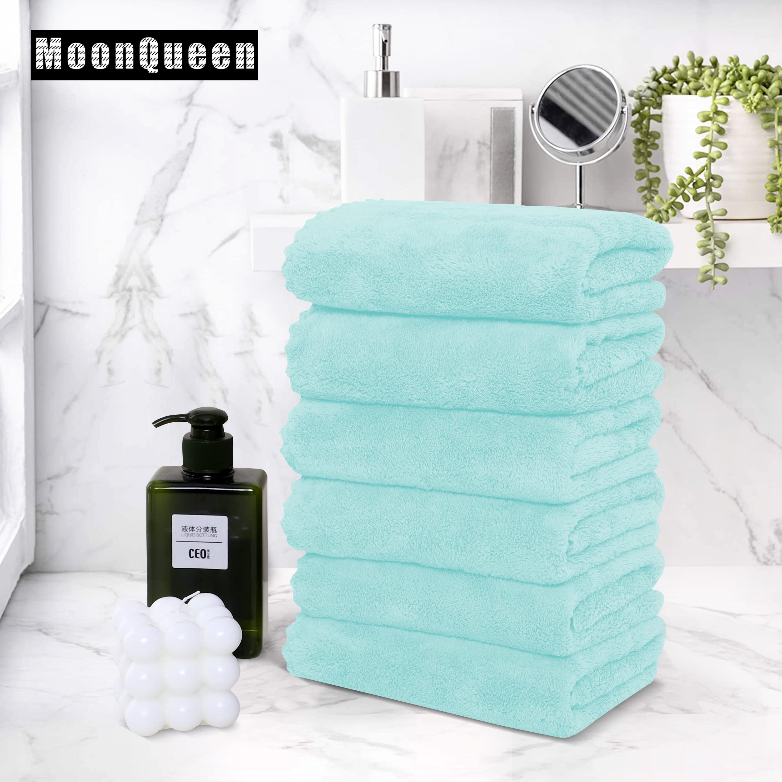 MOONQUEEN 18 Pack Premium Microfiber Hand Towels - Super Absorbent & Quick Drying Coral Velvet Towels for Bathroom, Kitchen, Gym, Spa - Soft Hotel & Guest Towels 16x28 Inches (Frozen Blue) - Perfect for Home, Travel & Luxury Bath Experience
