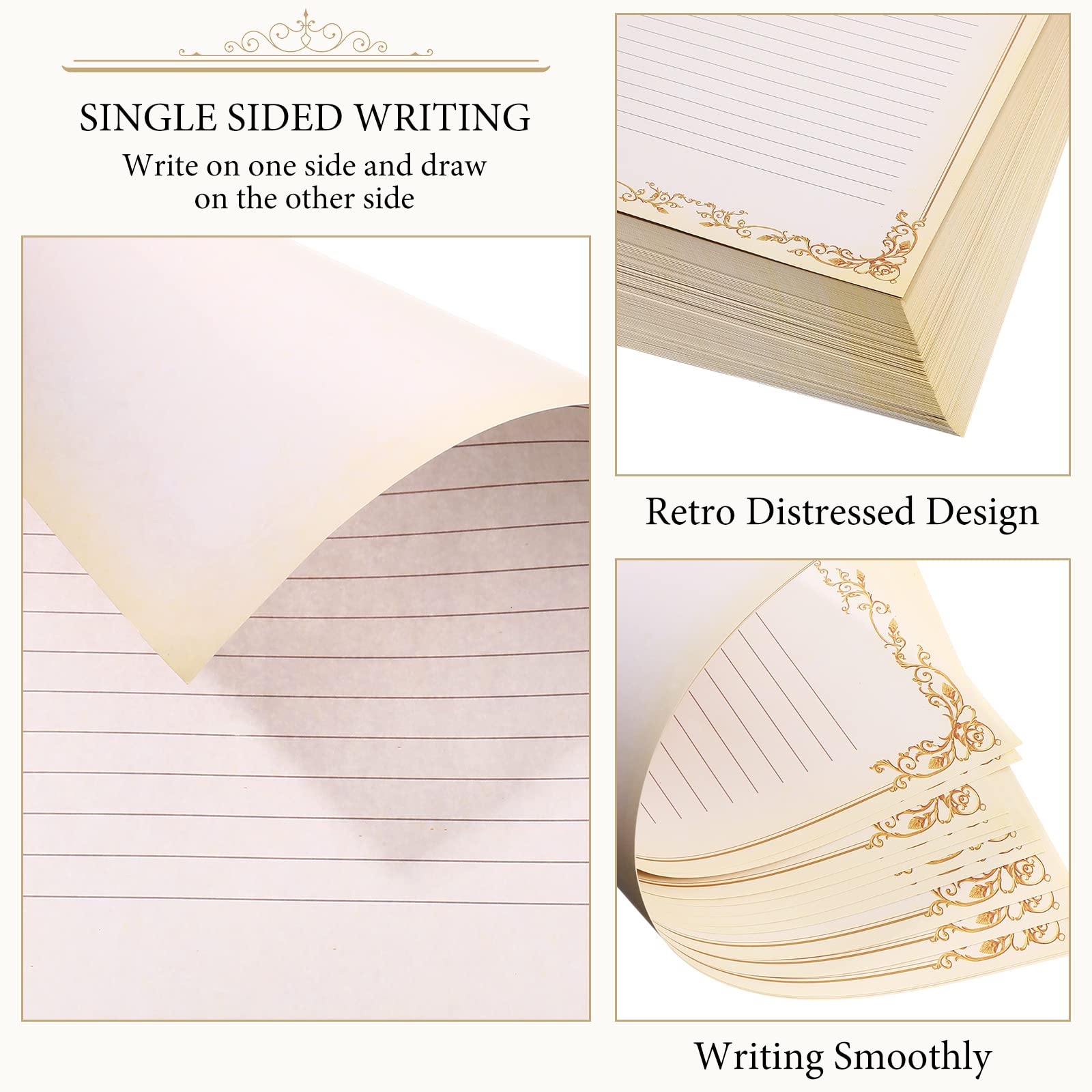 Vintage Lined Stationery Paper - 200 Sheets Antique Letter Writing Paper with Ruled Lines, 8.3 x 11 Inch - Perfect for Poems, Lyrics, Notes & Creative Writing - Ideal for Journaling, Calligraphy & Handwritten Letters