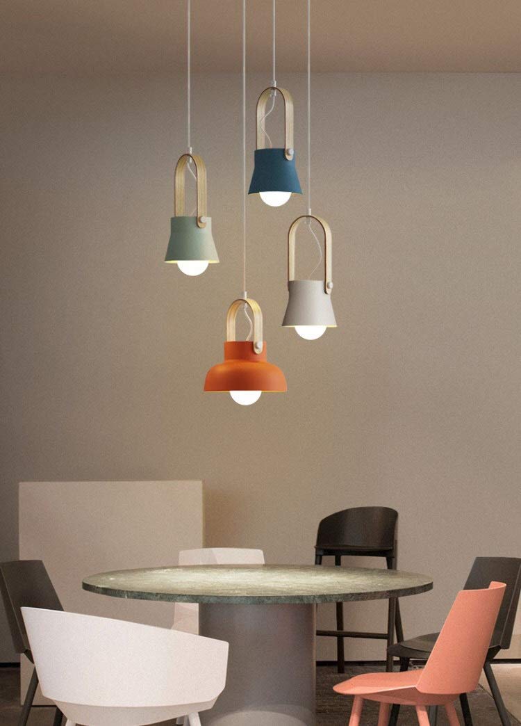 Dimmable Modern Juno-Style Track Pendant Light with Wooden Handle & Peach Iron Shade - 3-Light Adjustable Kitchen Island Lighting for Dining Room, Cafe, and Home Decor