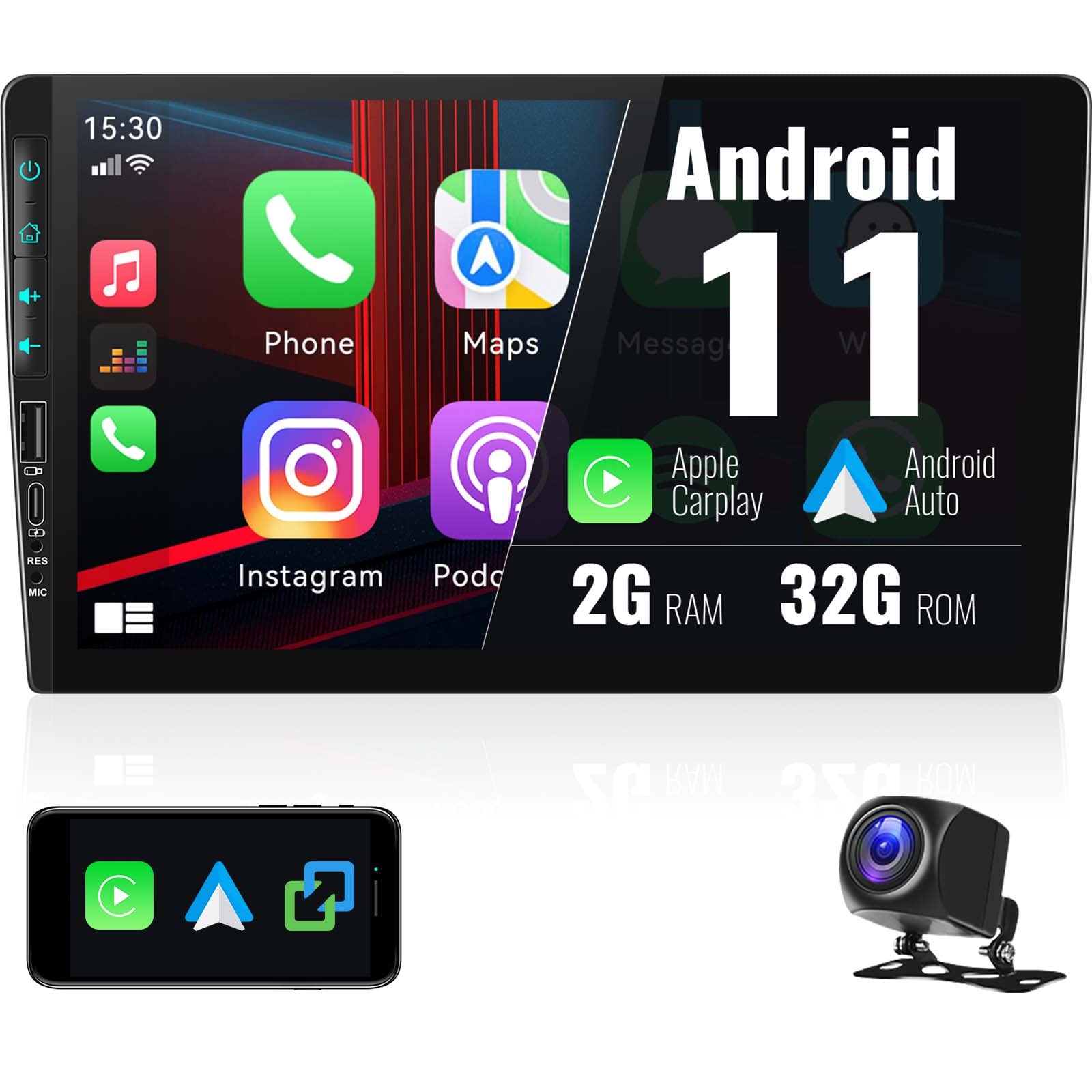 2+32GB Android 11 Double Din Car Stereo with Apple CarPlay & Android Auto - 9