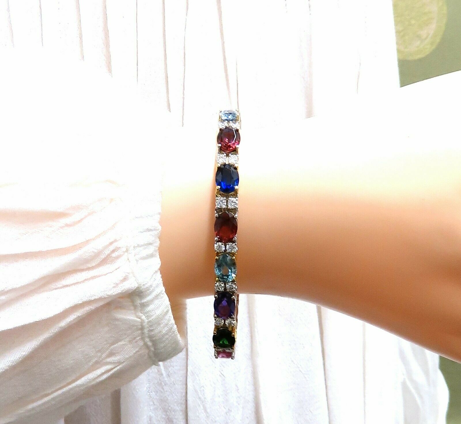 26.50ct Natural Emerald Aquamarine & Red Tourmaline Bracelet - 14K Gold Gemstone Jewelry for Women - Perfect for Weddings, Parties & Special Occasions