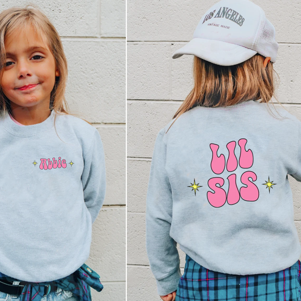 Personalized Heather Grey Sweatshirts for Big & Lil Bro & Sis - Matching Sibling Outfits for Family Photos & Special Occasions
