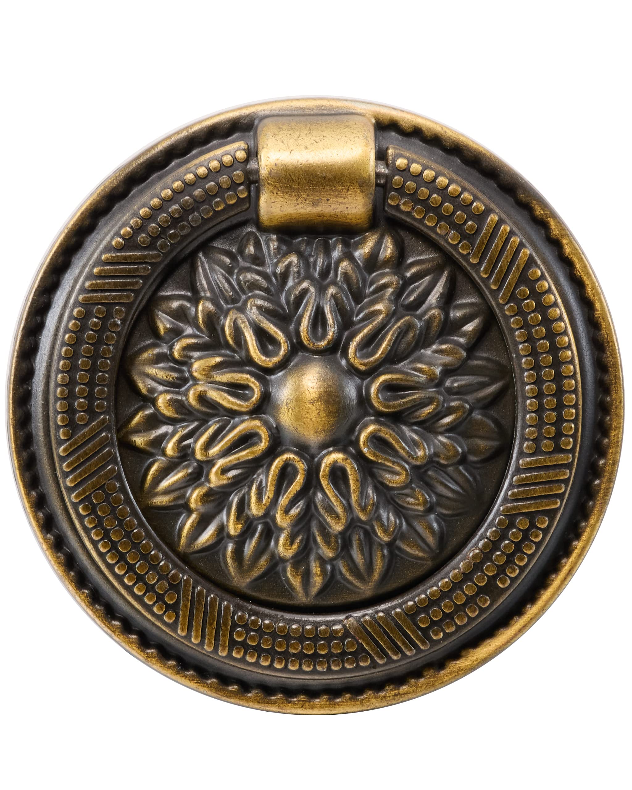 Antique Brass Cabinet Pulls 2.35 Inch Diameter - Vintage Drawer Handles for Bathroom, Closet, Dresser & Bar Cabinet - Heavy Duty Hardware Pulls for Home Renovation & Furniture Upgrade