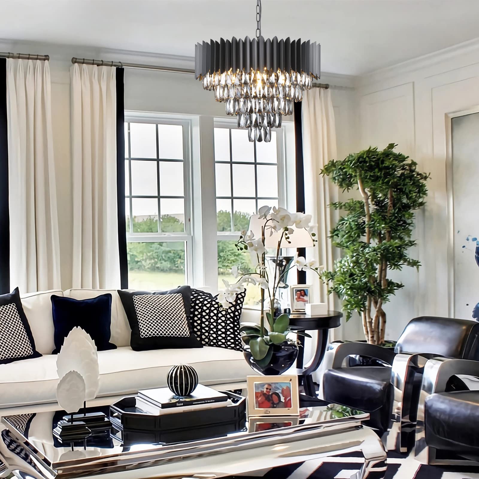 Modern Black Crystal Chandelier - 24