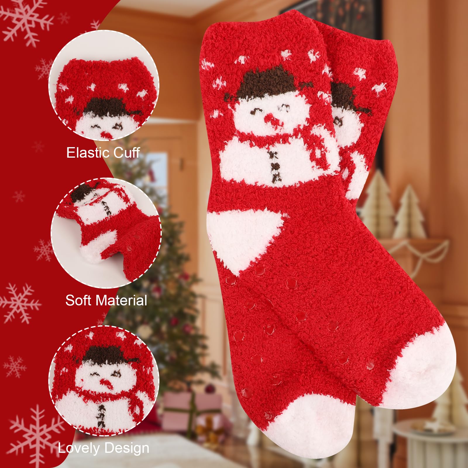 October Elf 6 Pairs Christmas Holiday Socks for Adults - Warm Winter Cozy Fuzzy Socks with Anti-Slip Bottom (Plus Size Available) - Perfect for Gifts, Parties & Cold Weather Comfort
