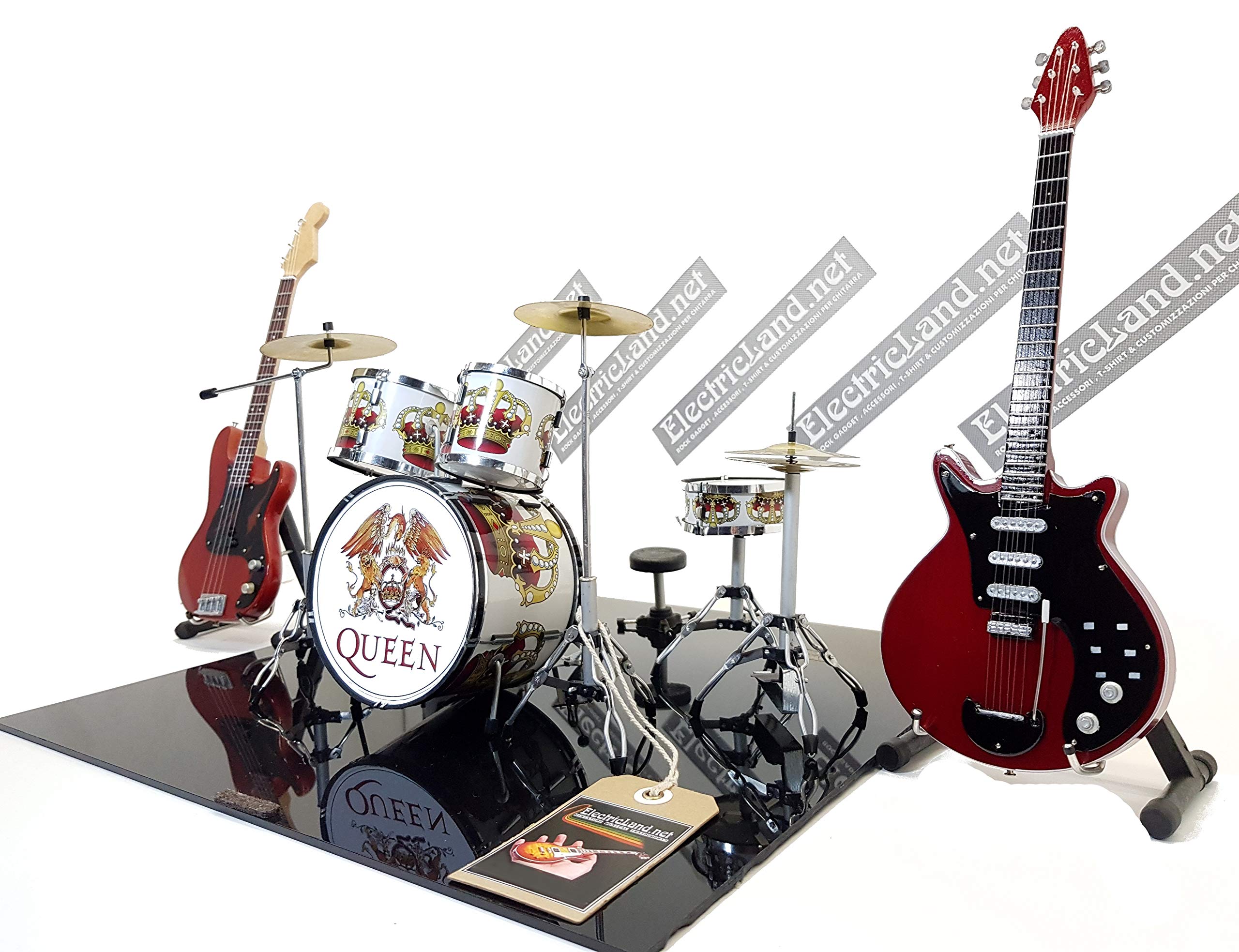 Mini Live Set Queen Bohemian Rhapsody Tribute Freddie Mercury Brian May Red Special 1:4 Scale Collectible Model with Drum Kit & Guitar - Perfect for Music Lovers, Queen Fans & Collectors (Home Display, Office Decor, Gift Idea)