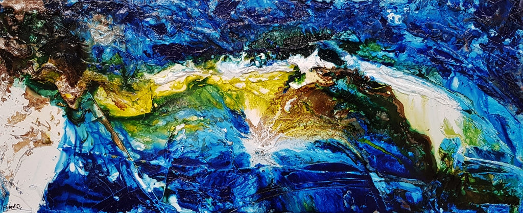Nature's Wealth 240cm x 100cm Blue Green Textured Abstract Canvas Art - Modern Wall Decor for Living Room, Bedroom & Office
