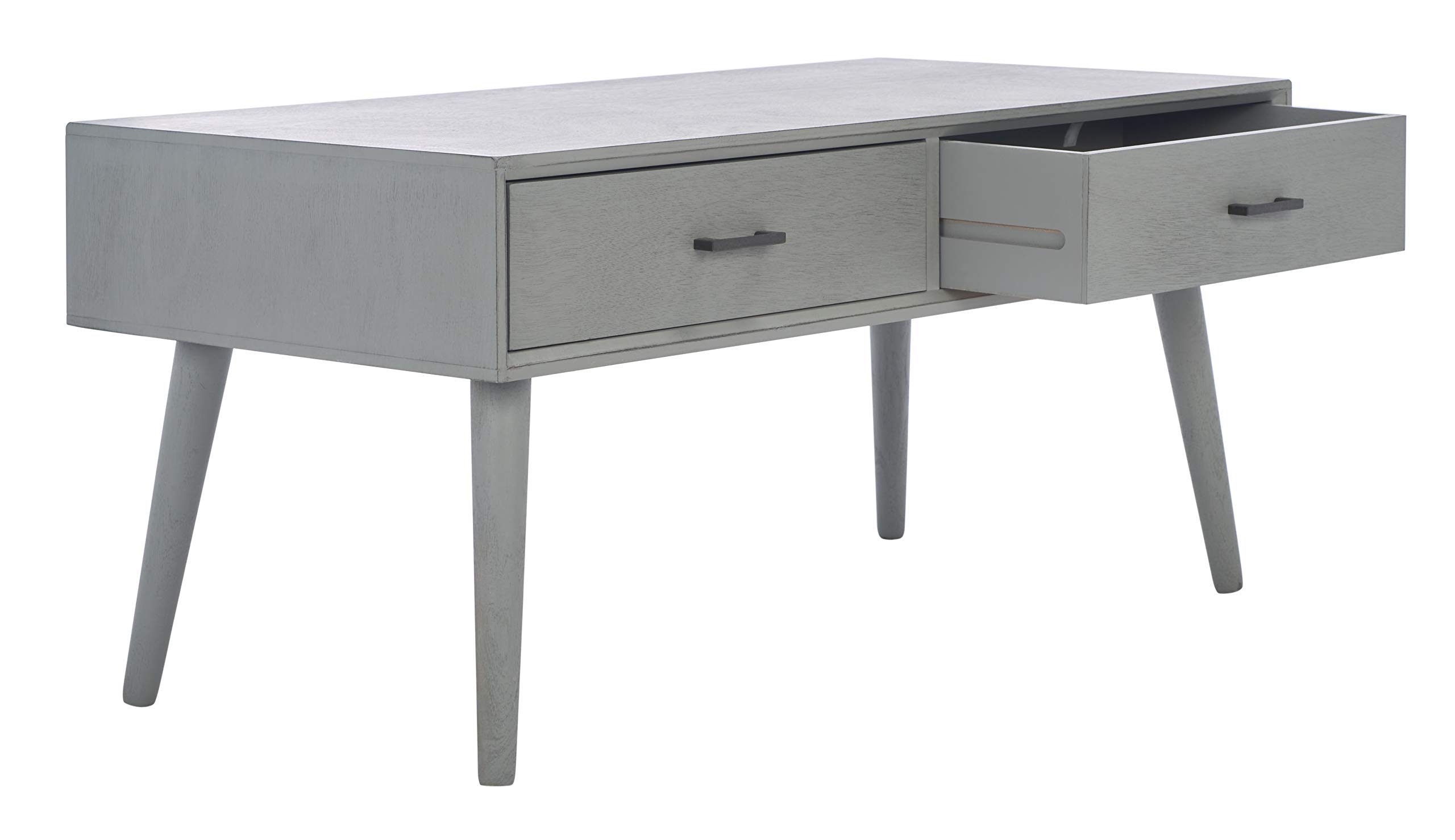 SAFAVIEH Home Collection Mozart Mid-Century Distressed Grey 2-Drawer Rectangle Coffee Table - Vintage Style Living Room Furniture for Small Spaces & Modern Apartments