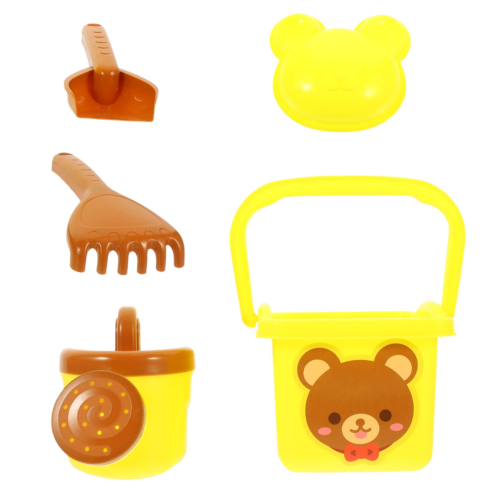 LUOZZY Beach Toys Set - Sand Molds, Bucket, Shovel & Watering Can for Kids | Summer Outdoor Seaside Digging Tools | Perfect for Beach Play, Sandcastle Building & Water Activities (Yellow)