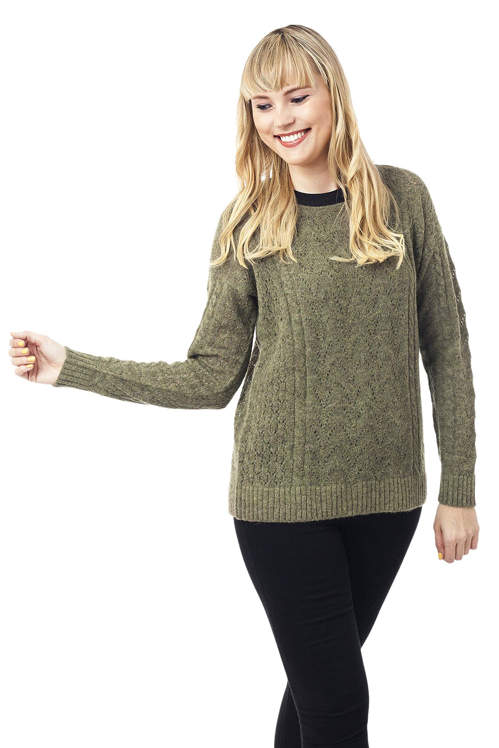 Warm Olive Baby Alpaca Blend Pullover Sweater - Soft & Cozy Women's Winter Knitwear | Perfect for Casual Outings & Cold Weather Layering