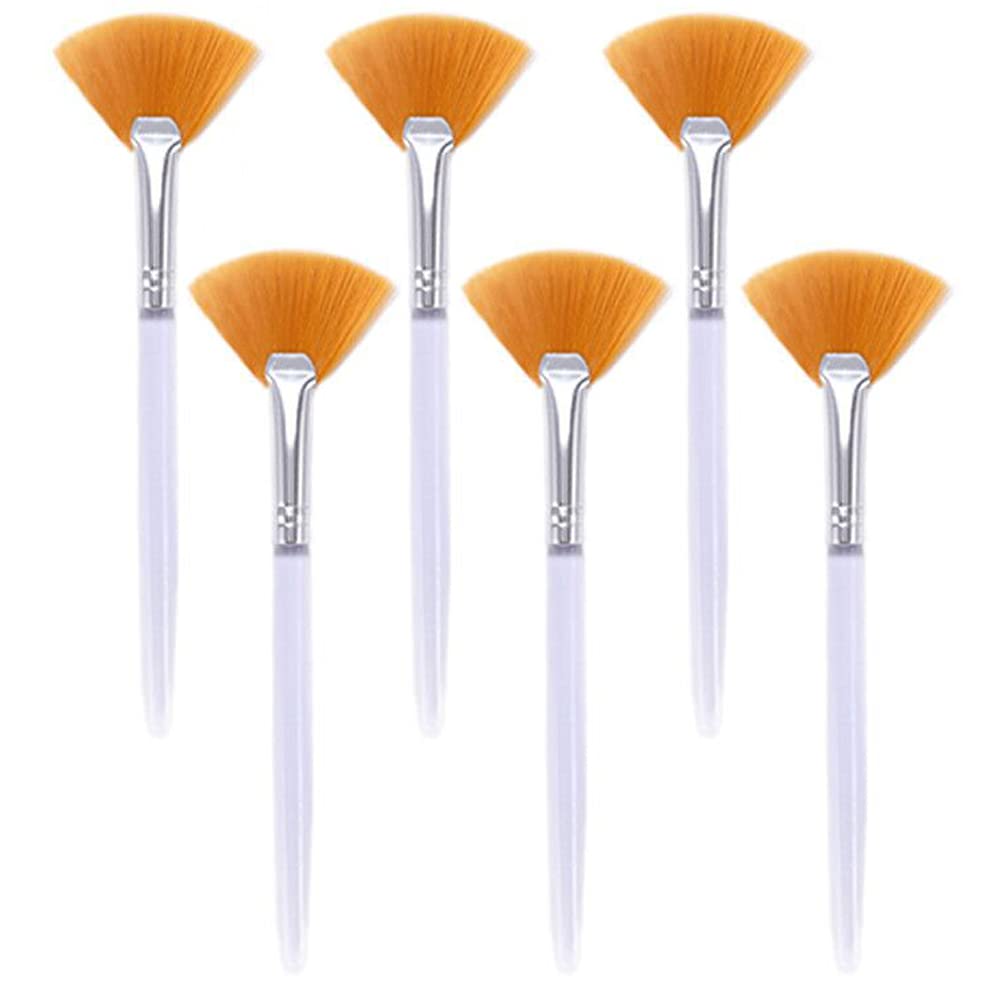 6-Piece Fan Brush Set for Makeup & Skincare - Soft Fan Facial Brushes, Mask Applicator Brushes for Foundation, Powder, Face Masks - Perfect for Professional & Home Use - Yellow