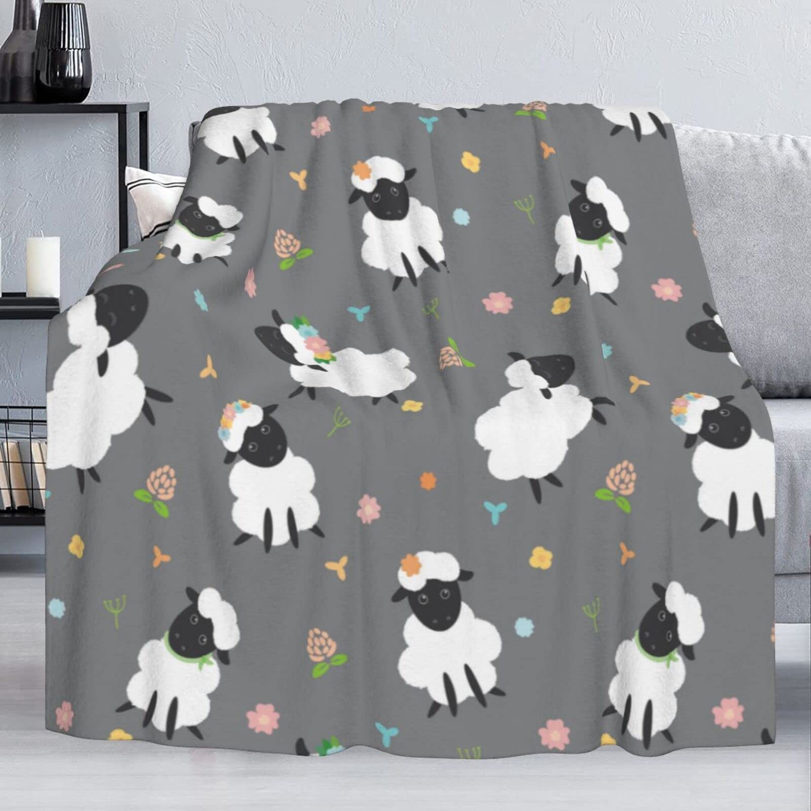 Soft Flannel Twin Size Blanket - Cute Sheep Lambs Plush Warm Bed Blanket for Kids & Adults | Cozy Microfiber Throw Blanket (60x80 Inches) for Couch, Sofa, Bedroom & Winter Nights
