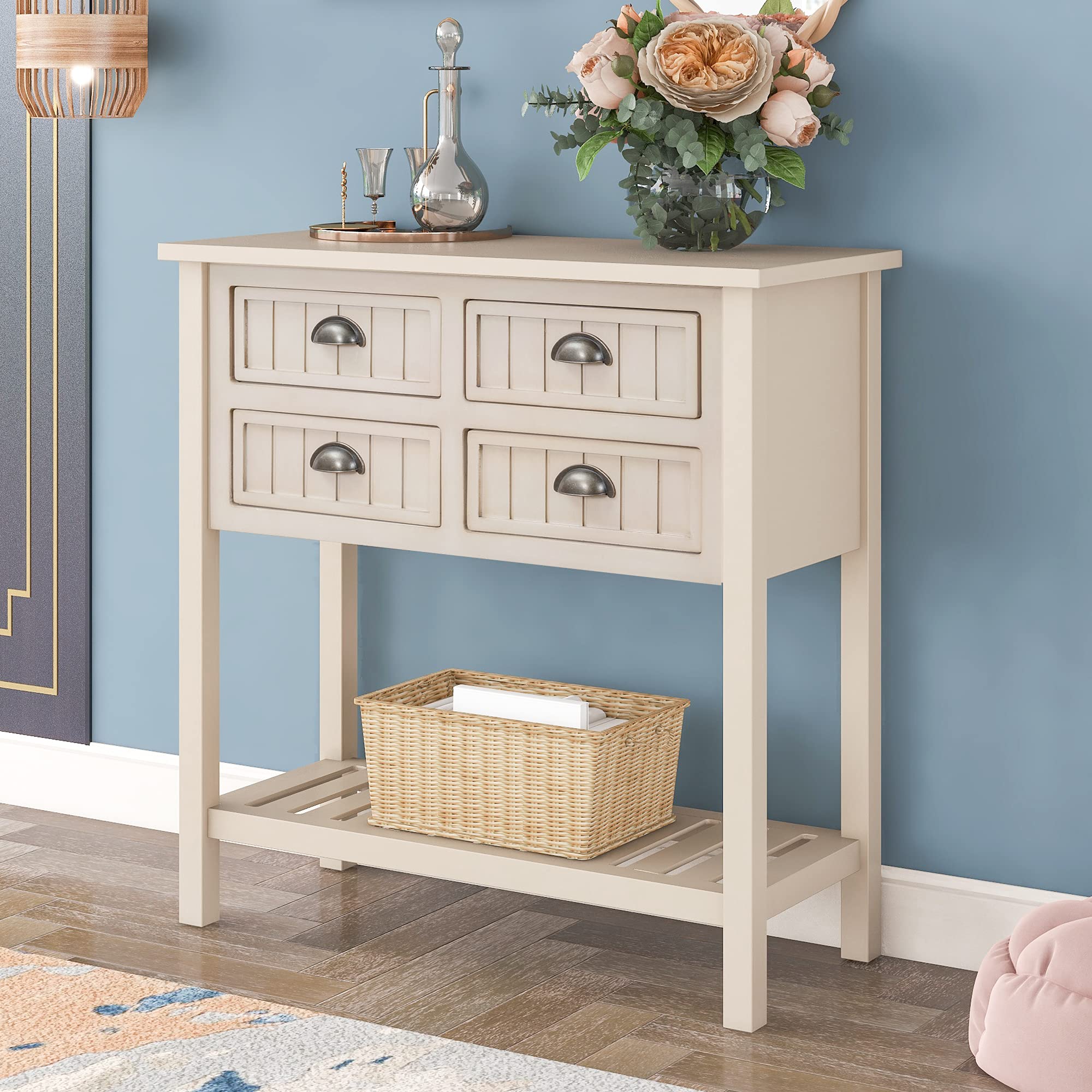 Cambridge Series Gray Wooden Console Table with Bottom Shelf - Kitchen Storage Cabinet, Buffet Sideboard for Dining Room, Living Room & Entryway - Perfect for Organizing Dishes, Linens & Home Decor