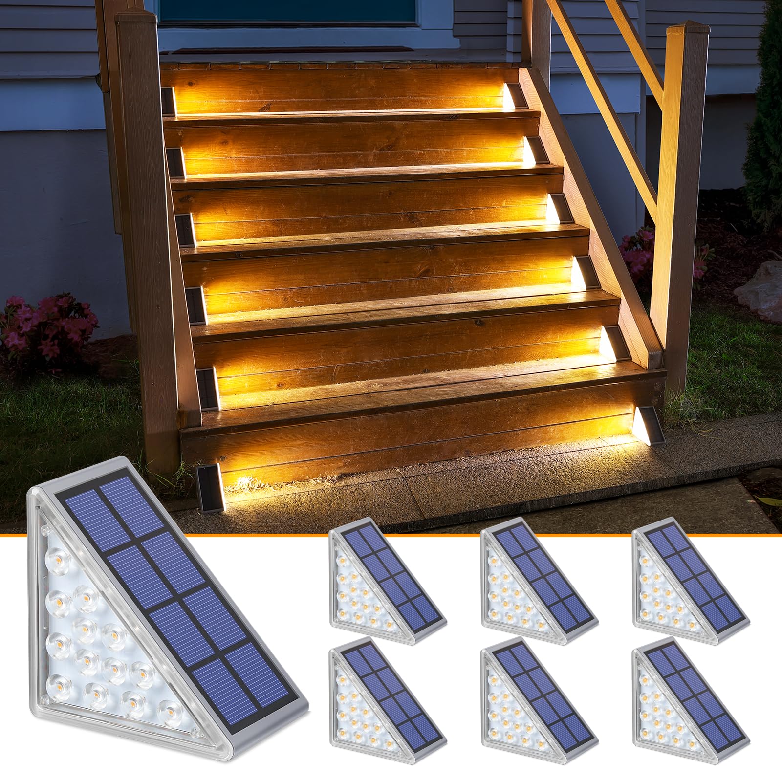 NIORSUN 6 Pack Solar Step Lights - Warm White Outdoor Stair Lights, Waterproof IP67, Auto On/Off - Perfect for Steps, Stairs, Patio, Yard, Porch, Front Door, Sidewalk & Deck Decor | Ideal for Nighttime Safety & Landscape Lighting