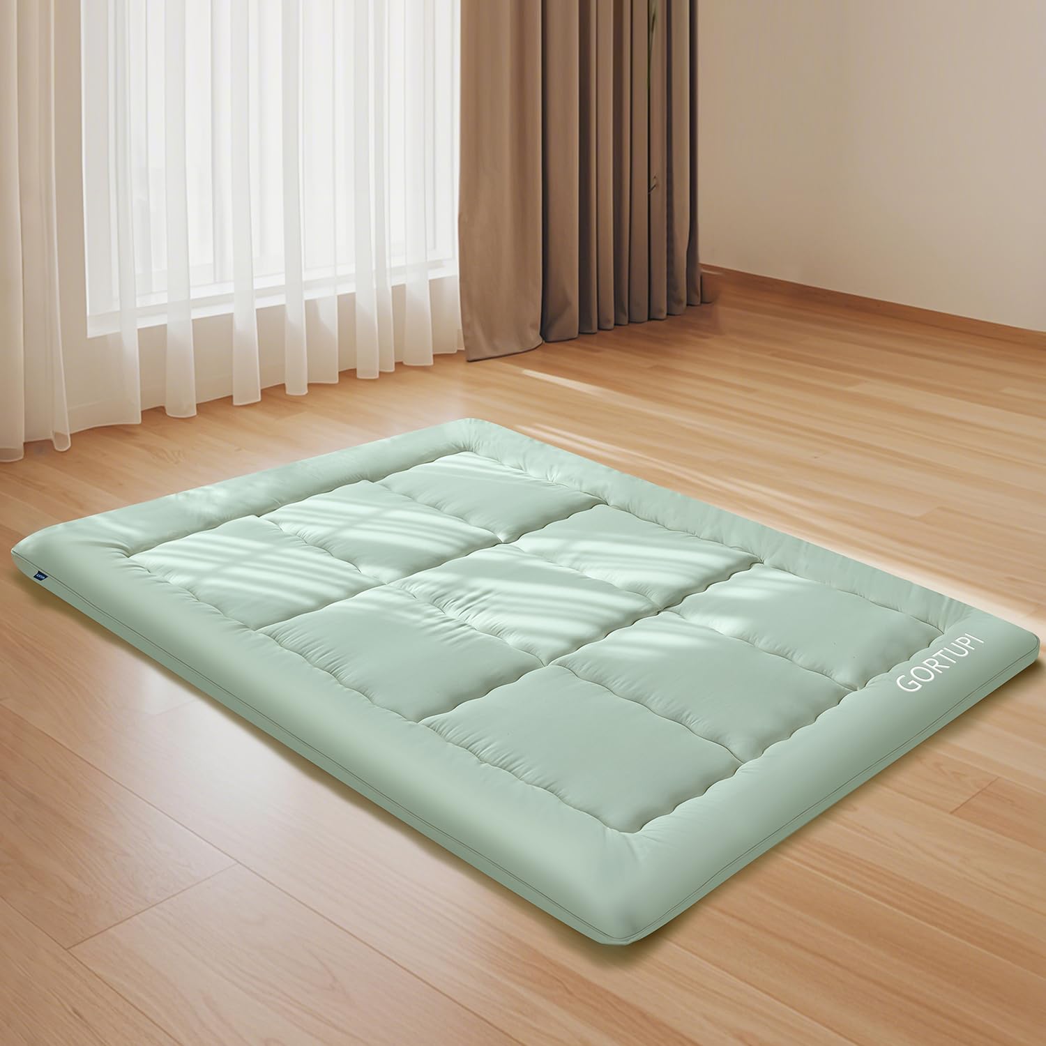 Japanese Queen Floor Mattress - Foldable Futon Mattress for Floor Bed, Tatami Sleeping Mat, Roll-Up Mattress Topper - Green - Perfect for Guest Rooms, Small Spaces & Minimalist Living