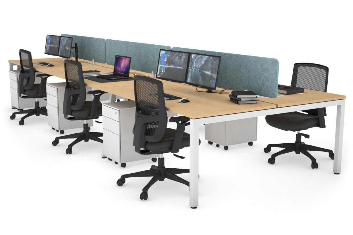 6-Person Office Workstation with Quadro Square Legs - 1600L x 800W Dimensions, Cable Management Scallop for Organized Workspace - Perfect for Open Office Layouts, Team Collaboration & Modern Workspaces