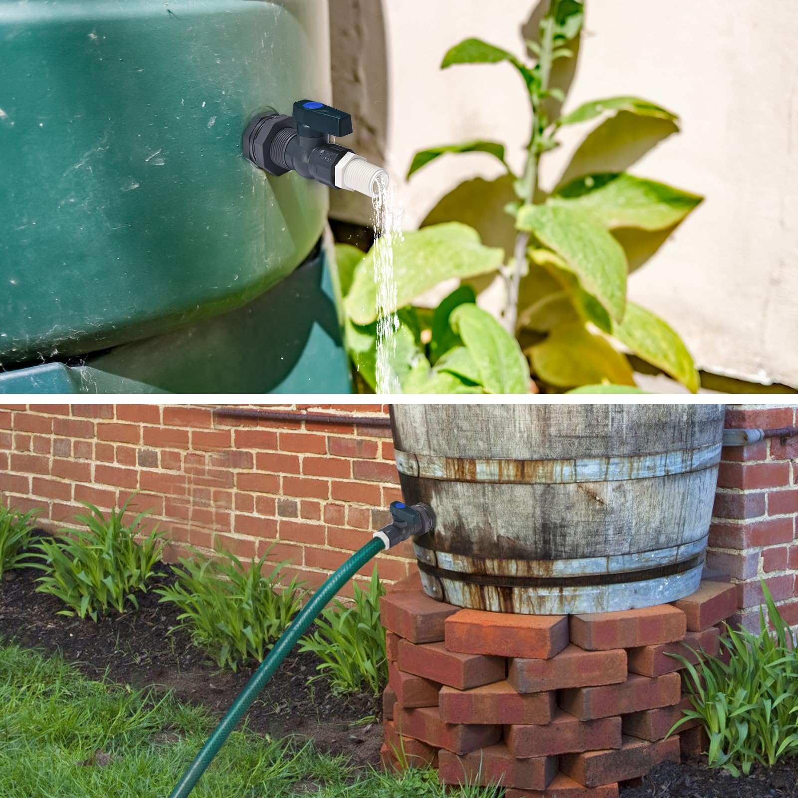 Rain Barrel Spigot Kit - 2 Pack PVC Water Barrel Diverter with Bulkhead Fitting, Hose Faucet Adapter & Thread Seal Tape | For Water Tanks, Aquariums, Tubs, Pools & Garden Barrels | Outdoor Water Conservation & Rainwater Harvesting System