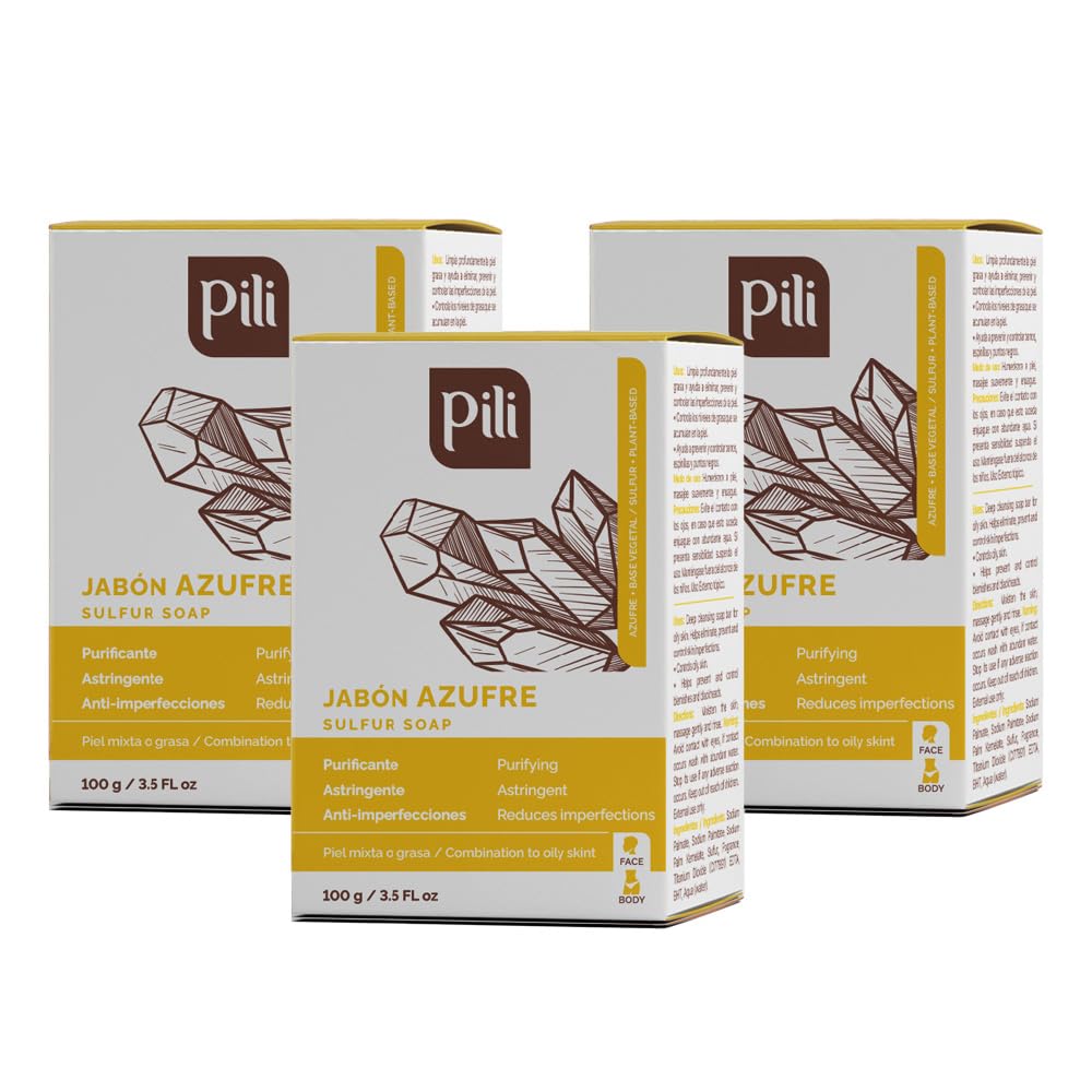 Pili Natural Sulfur Soap Bars (3 Pack) - Deep Cleansing & Oil Control for All Skin Types - Maintain Healthy Skin - Sulfur Soap for Acne, Eczema & Body Odor - Perfect for Daily Face & Body Wash, Travel & Gym Use