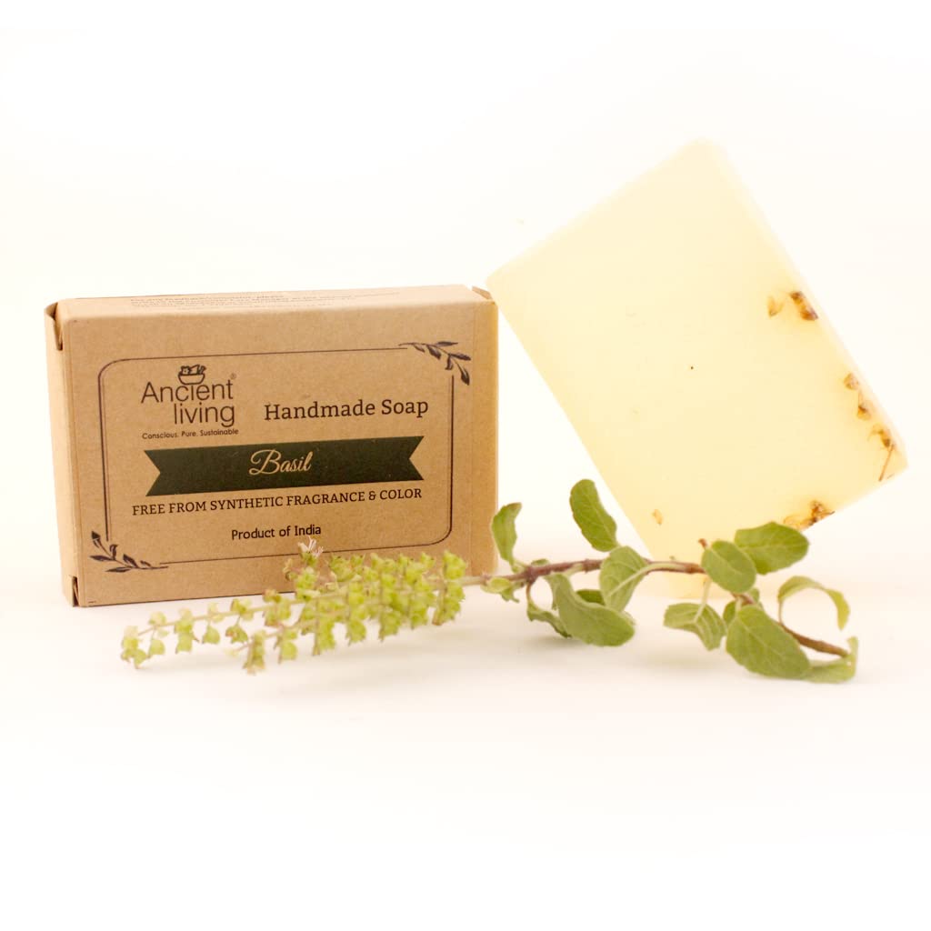 Ancient Living Basil Luxury Handmade Soap - Natural Bath, Body & Face Cleanser for Dry & Combination Skin (2-Pack, 100g Each) | Perfect for Spa Day, Gift Sets & Organic Skincare Routines
