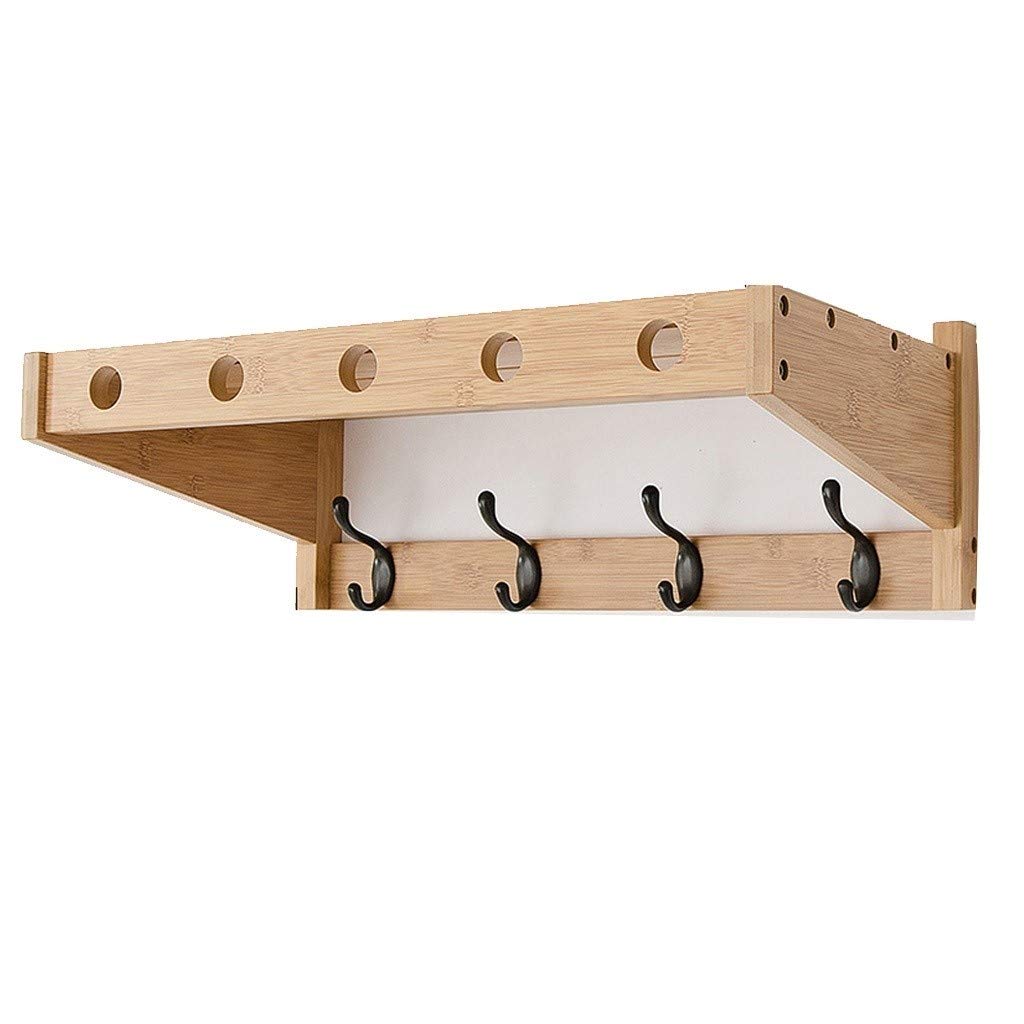 Modern Wooden Wall Mounted Coat Rack with Storage Shelf - Multi-Functional Entryway Organizer for Hanging Clothes, Keys, Towels & Robes - Space Saving Solution for Kitchen, Bathroom, Bedroom & Hallway (Natural Finish)