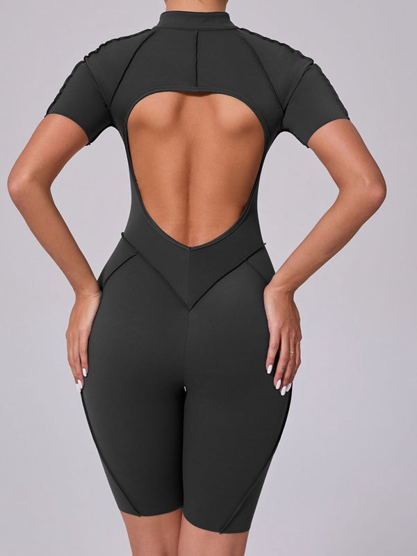 ZASUWA Women's Sexy Backless Zipper Scrunch Bum Jumpsuit - Stretchy Bodycon Romper for Clubwear, Night Out & Date Night