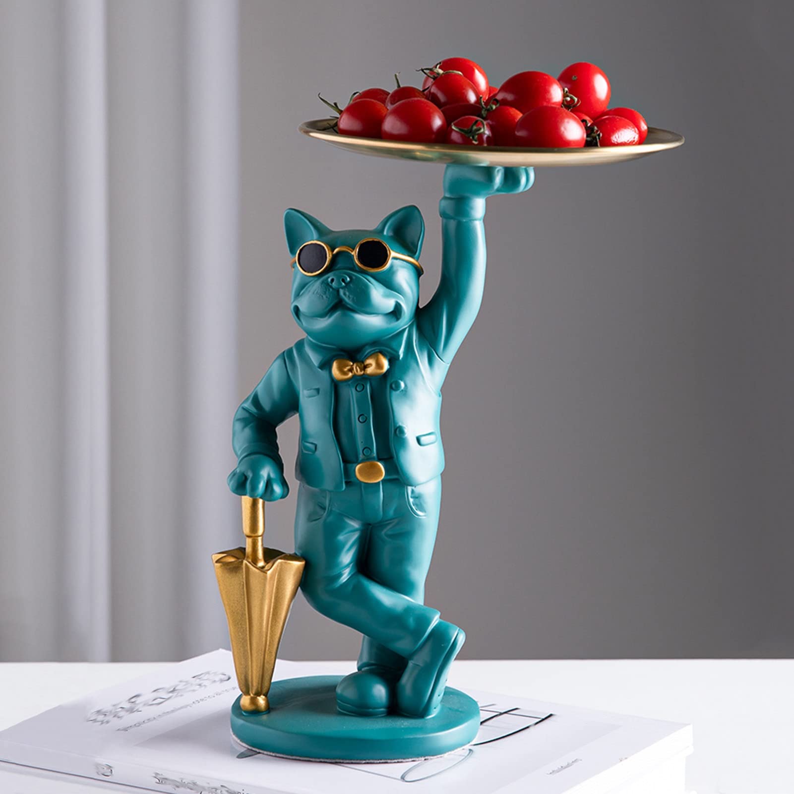 Modern Resin Dog Sculpture with Storage Tray - Black Home Decor Statue for Jewelry, Keys & Candy | Desktop Organizer & Artistic Home Accent | Perfect for Living Room, Office & Gift Giving