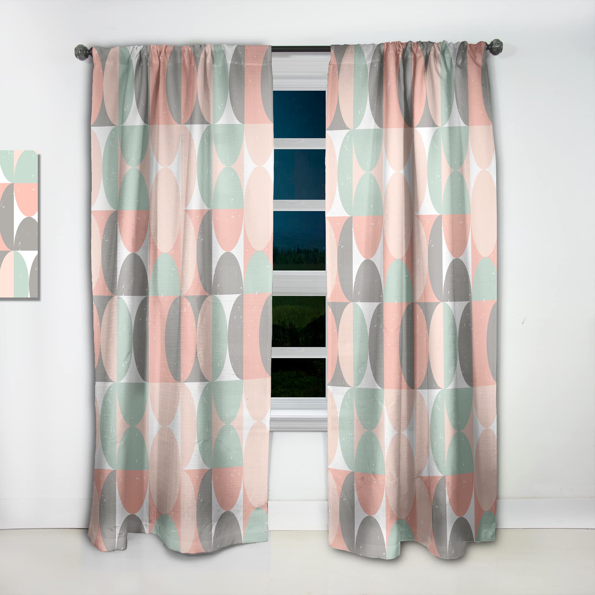 DesignQ Retro Pastel Circular Pattern II Thermal Insulated Curtains - Single Panel 52x90 Inches - Elegant Window Treatments for Bedroom & Living Room | Perfect for Home Decor, Light Control & Privacy