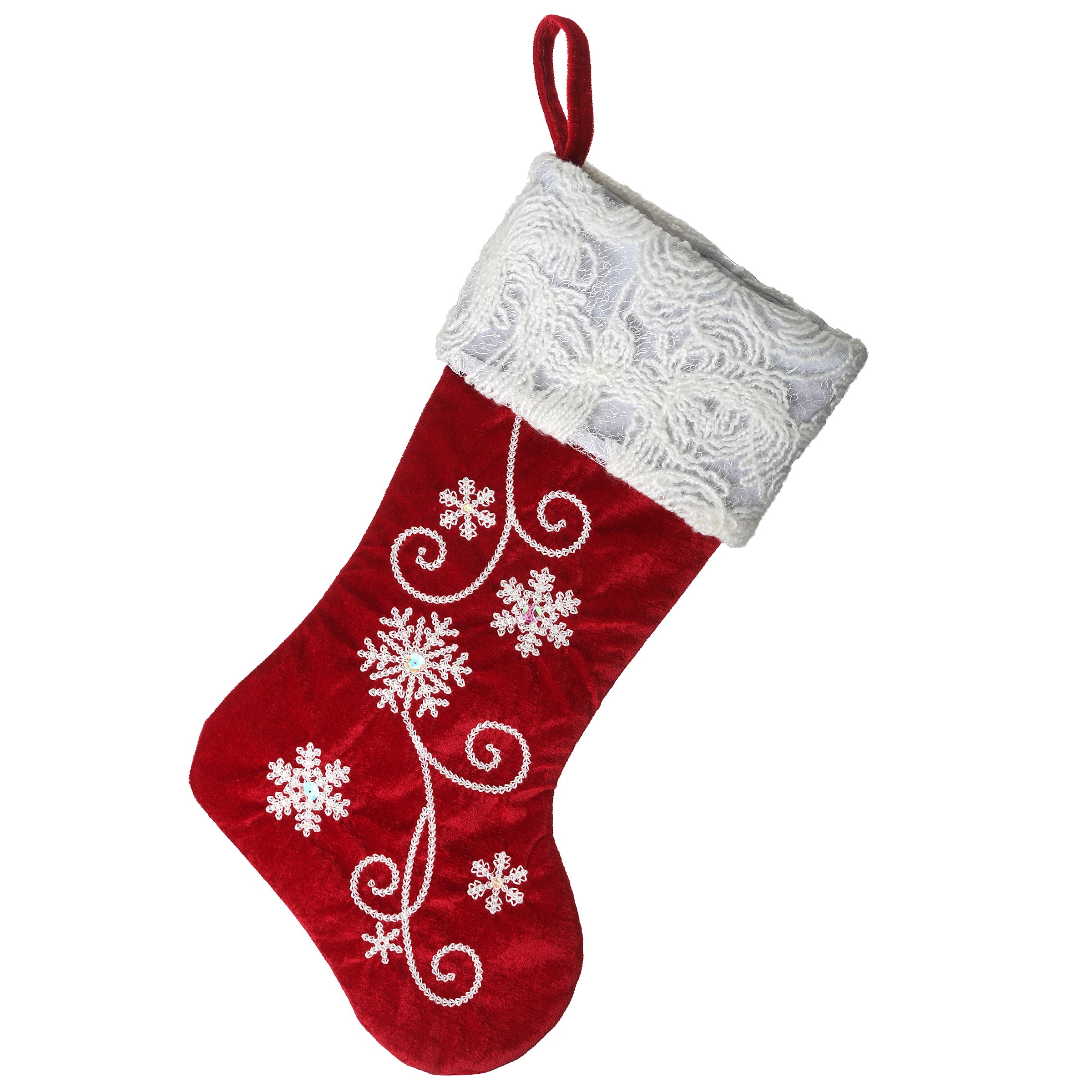 18 Inch Red Christmas Stocking with Snowflakes Design - Festive Holiday Decor for Fireplace Mantel, Gift Filling & Christmas Tree Decoration